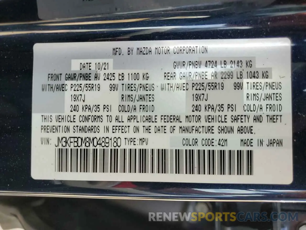 13 fotografías del automóvil dañado JM3KFBDM8M0489180 MAZDA CX-5 2021