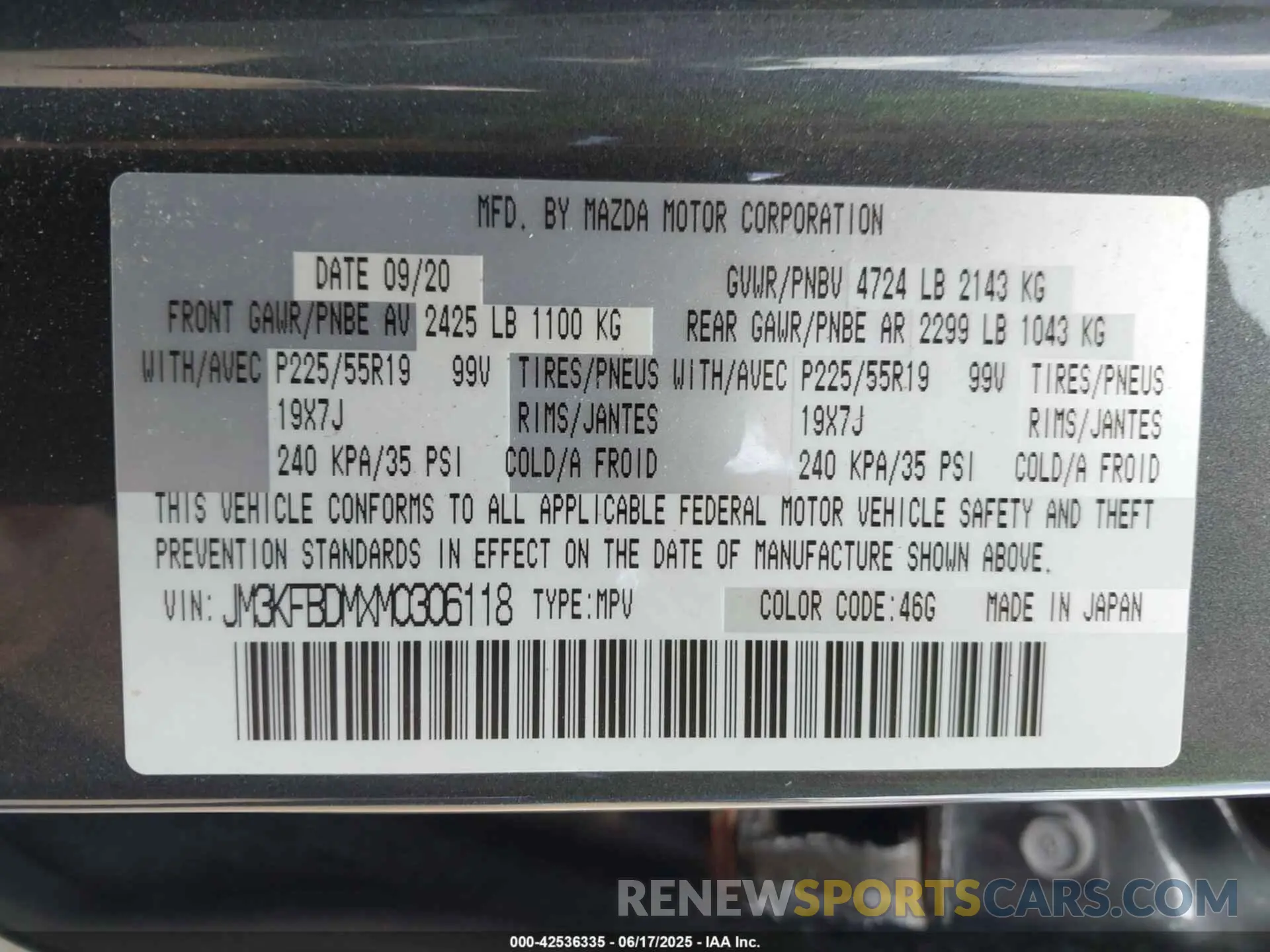 9 fotografías del automóvil dañado JM3KFBDMXM0306118 MAZDA CX-5 2021