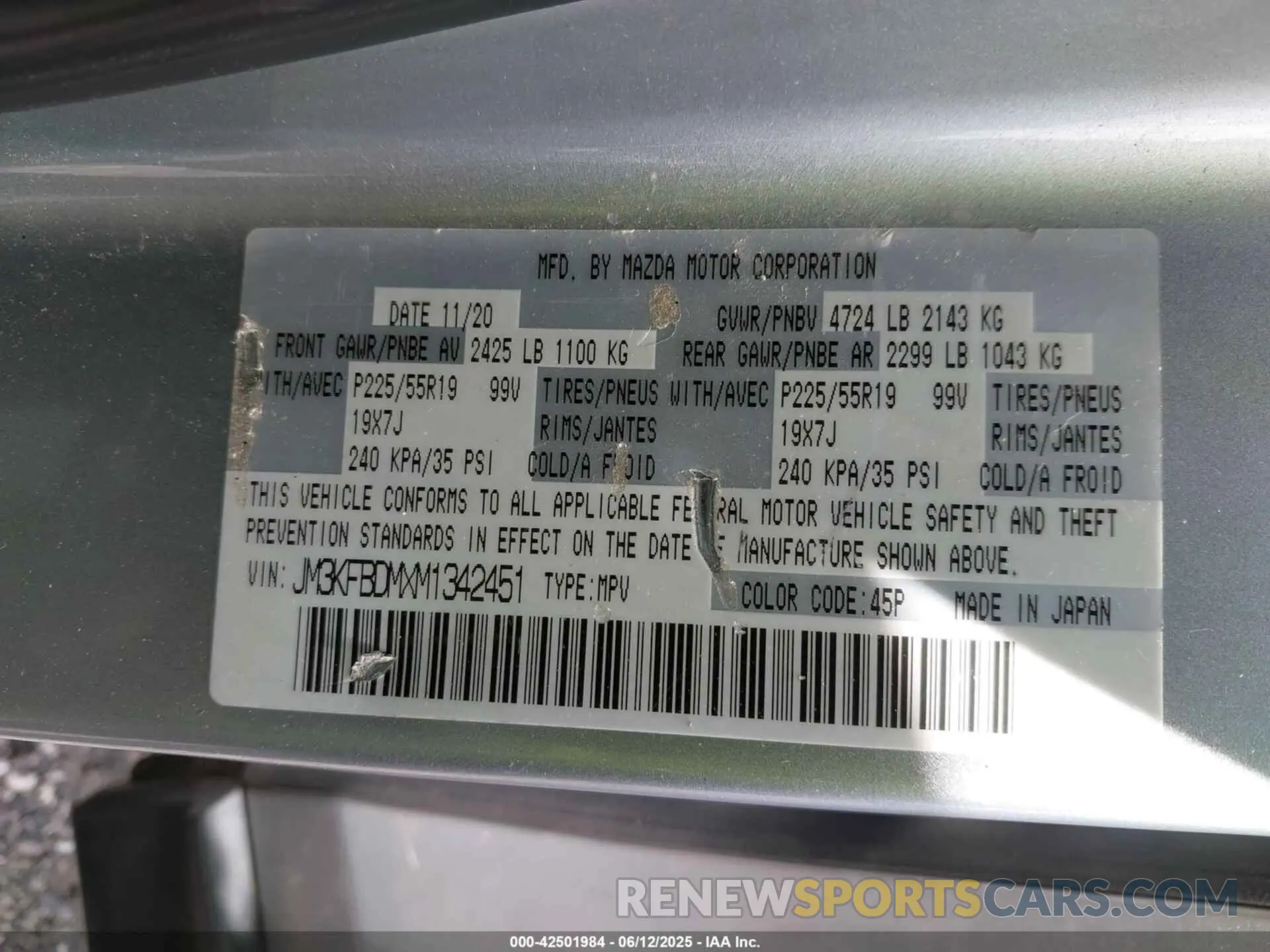 9 fotografías del automóvil dañado JM3KFBDMXM1342451 MAZDA CX-5 2021