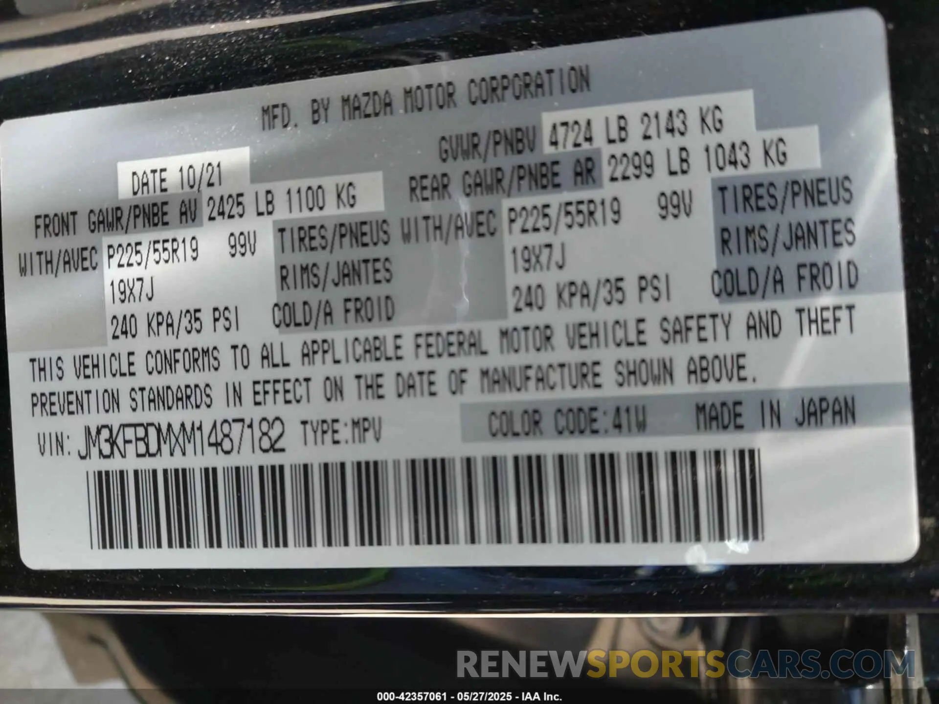 9 fotografías del automóvil dañado JM3KFBDMXM1487182 MAZDA CX-5 2021