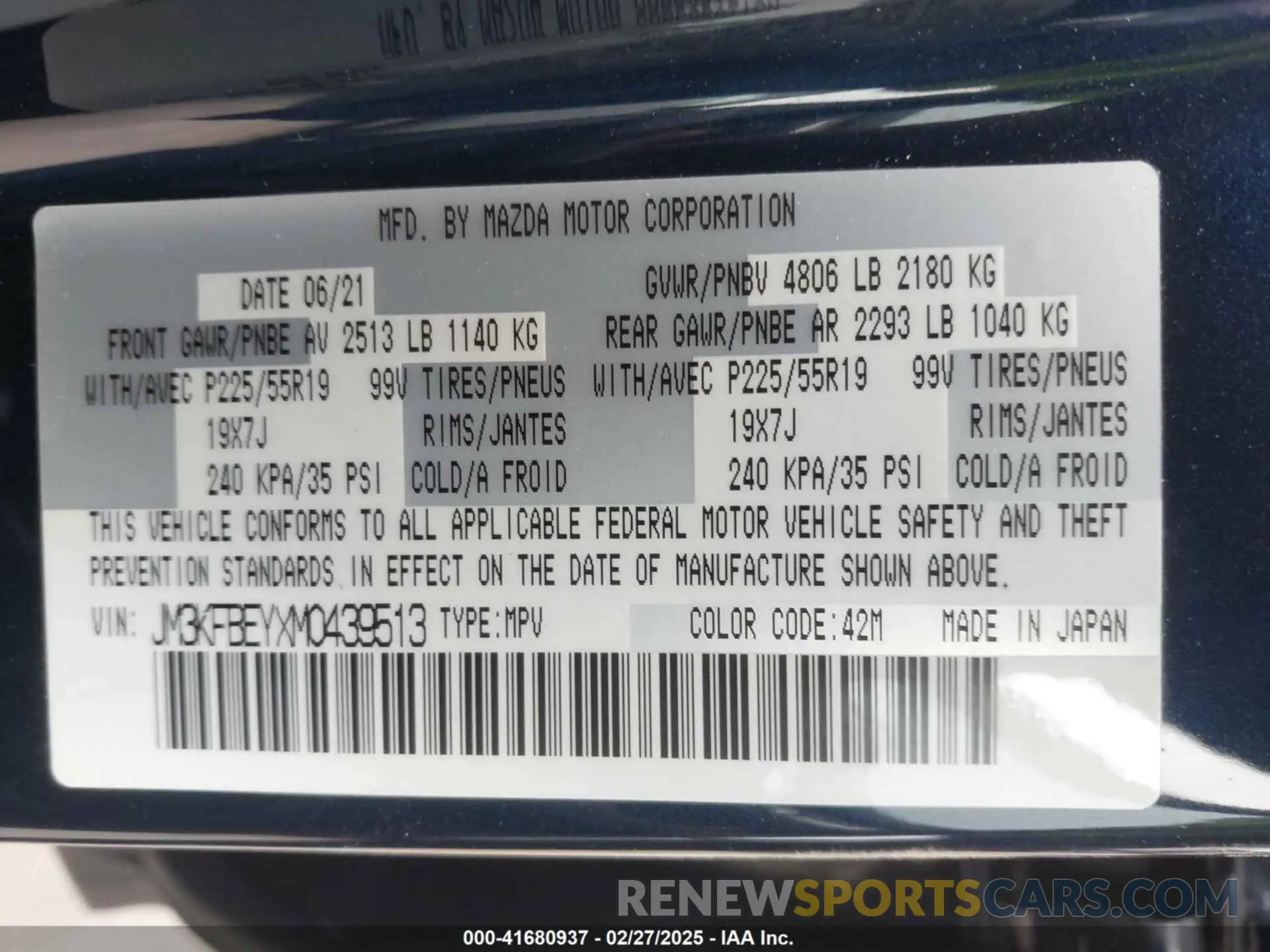 9 fotografías del automóvil dañado JM3KFBEYXM0439513 MAZDA CX-5 2021