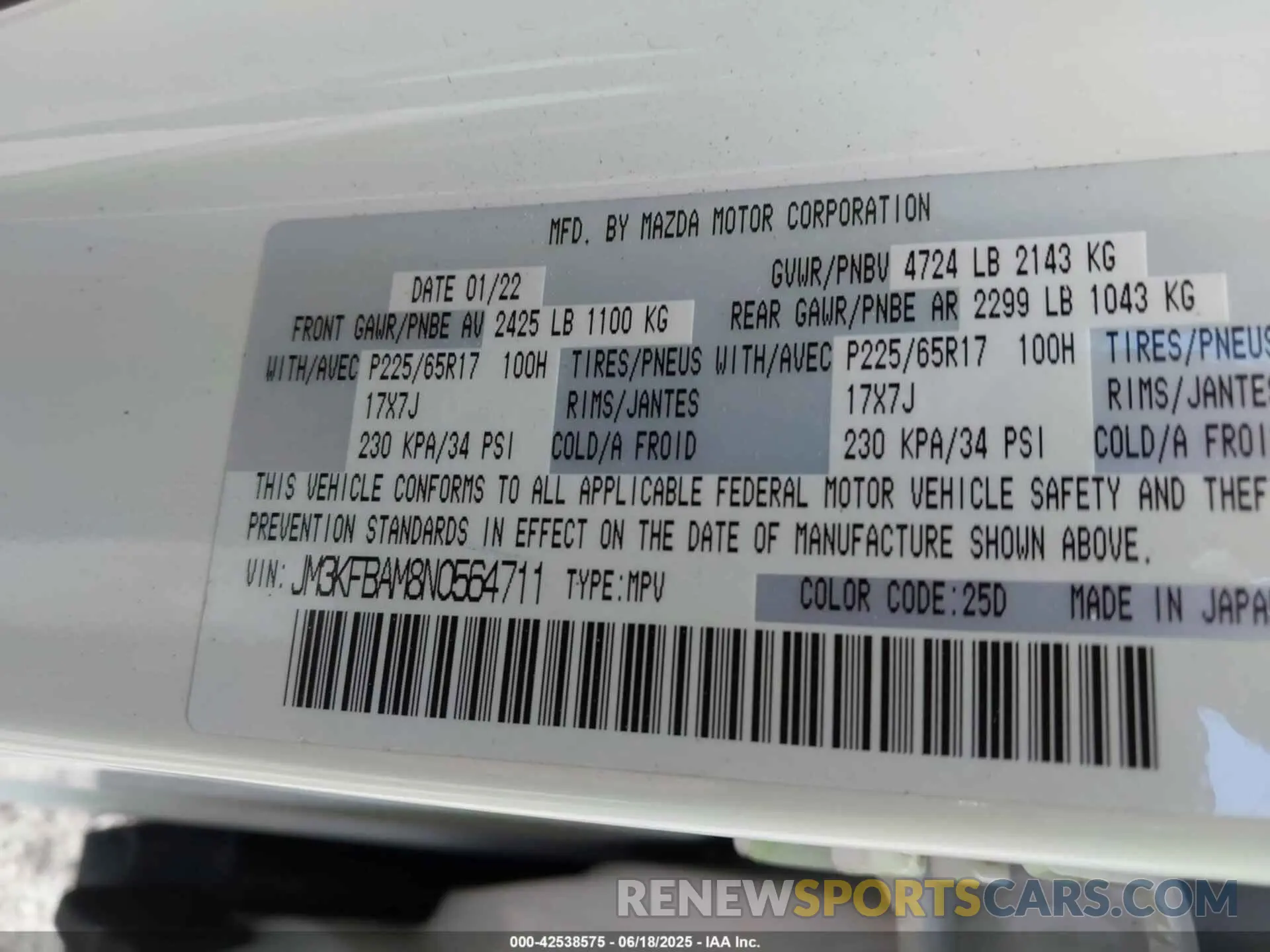9 fotografías del automóvil dañado JM3KFBAM8N0564711 MAZDA CX-5 2022