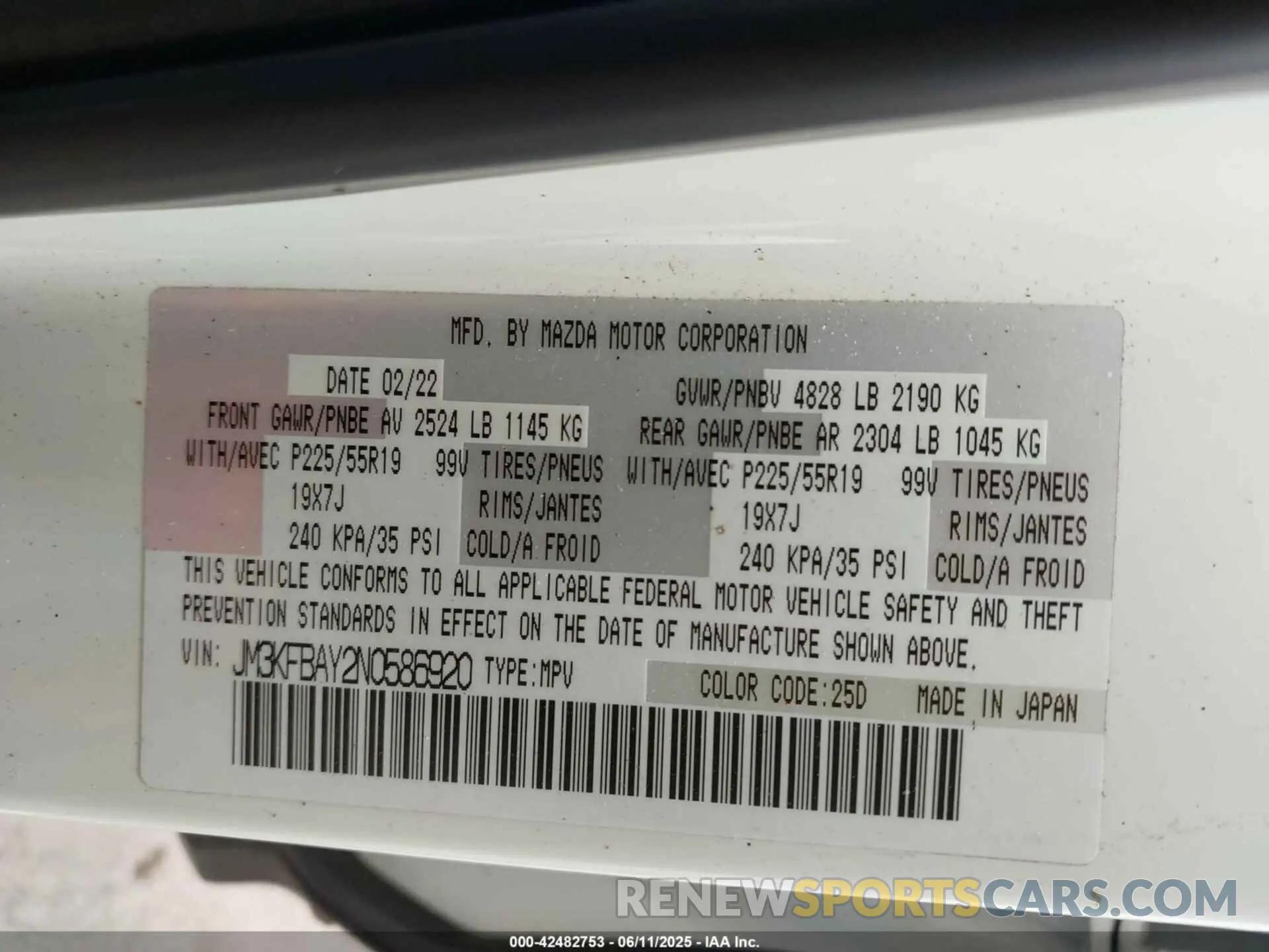 9 fotografías del automóvil dañado JM3KFBAY2N0586920 MAZDA CX-5 2022