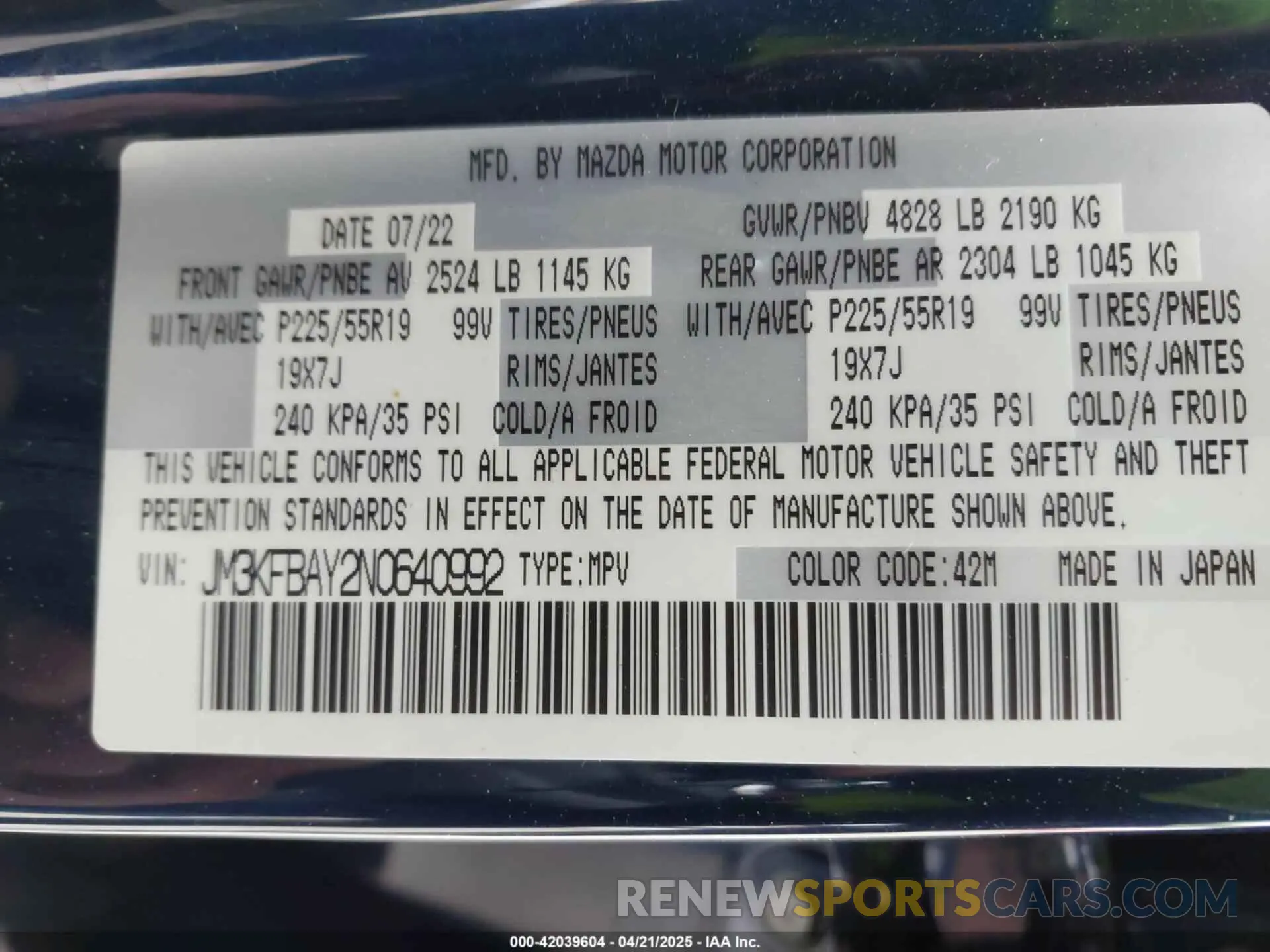 9 fotografías del automóvil dañado JM3KFBAY2N0640992 MAZDA CX-5 2022