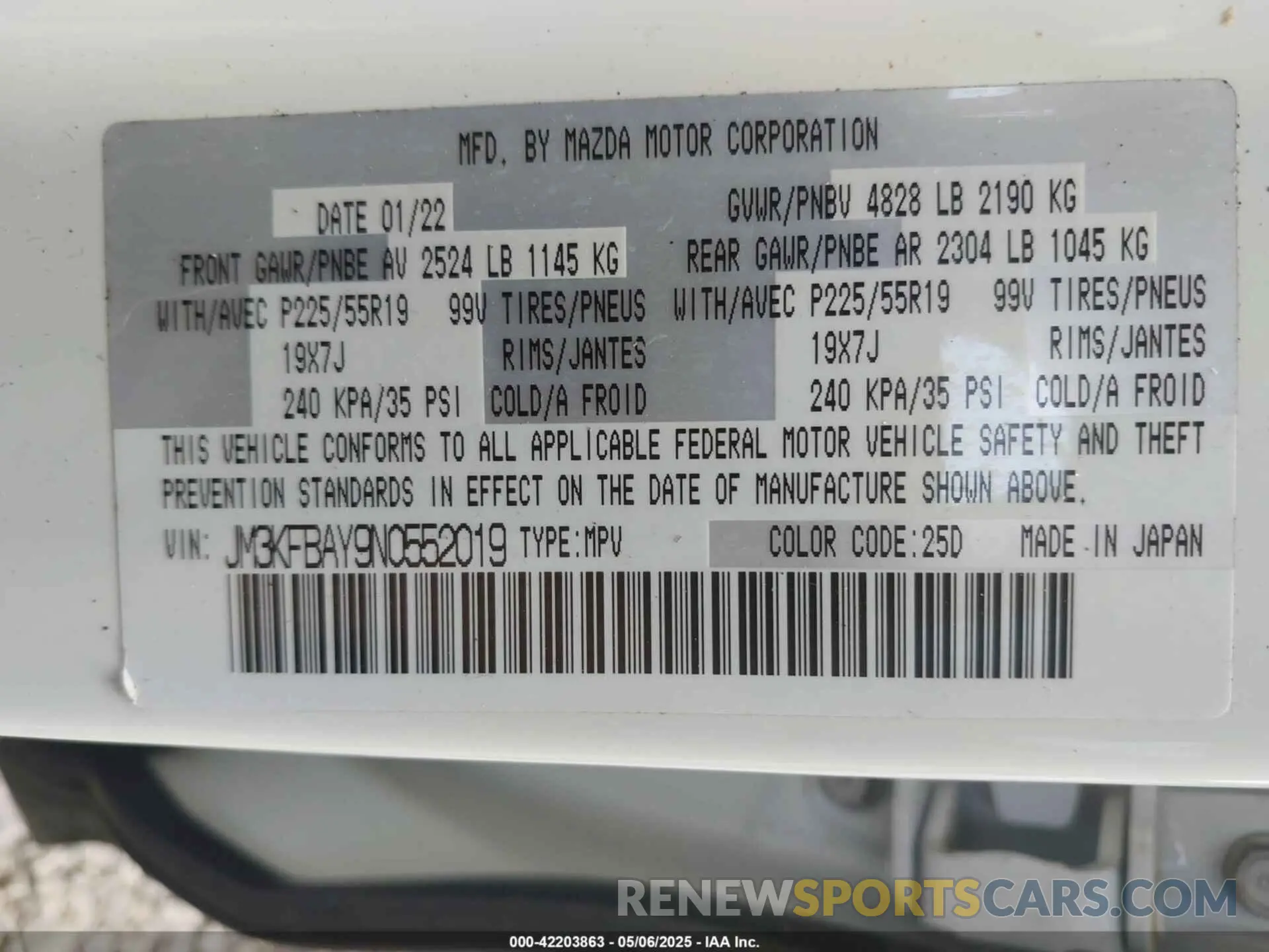 9 fotografías del automóvil dañado JM3KFBAY9N0552019 MAZDA CX-5 2022