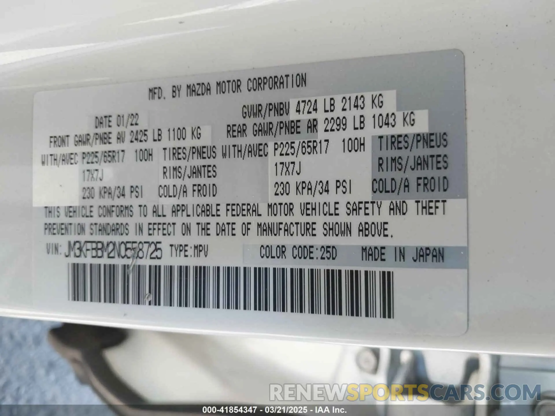 9 fotografías del automóvil dañado JM3KFBBM2N0558725 MAZDA CX-5 2022