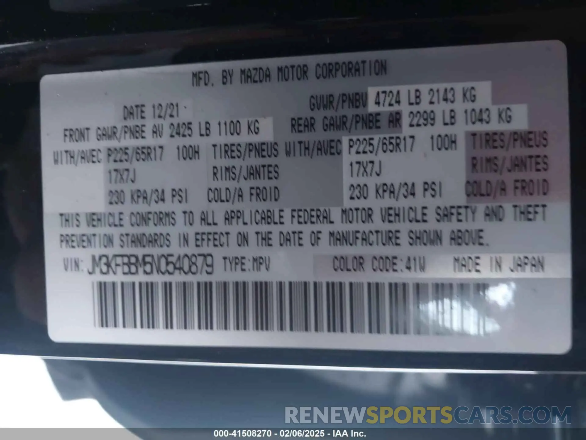 9 fotografías del automóvil dañado JM3KFBBM5N0540879 MAZDA CX-5 2022