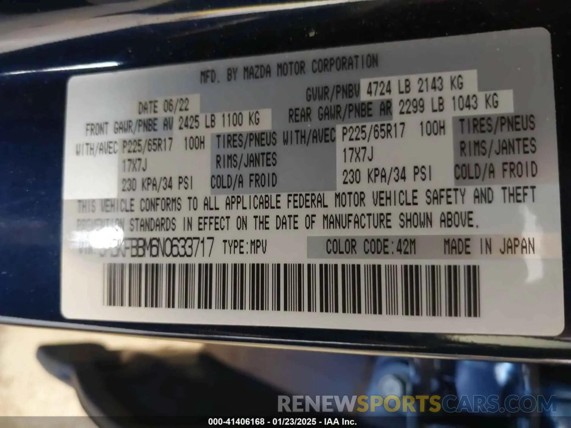 9 fotografías del automóvil dañado JM3KFBBM6N0633717 MAZDA CX-5 2022