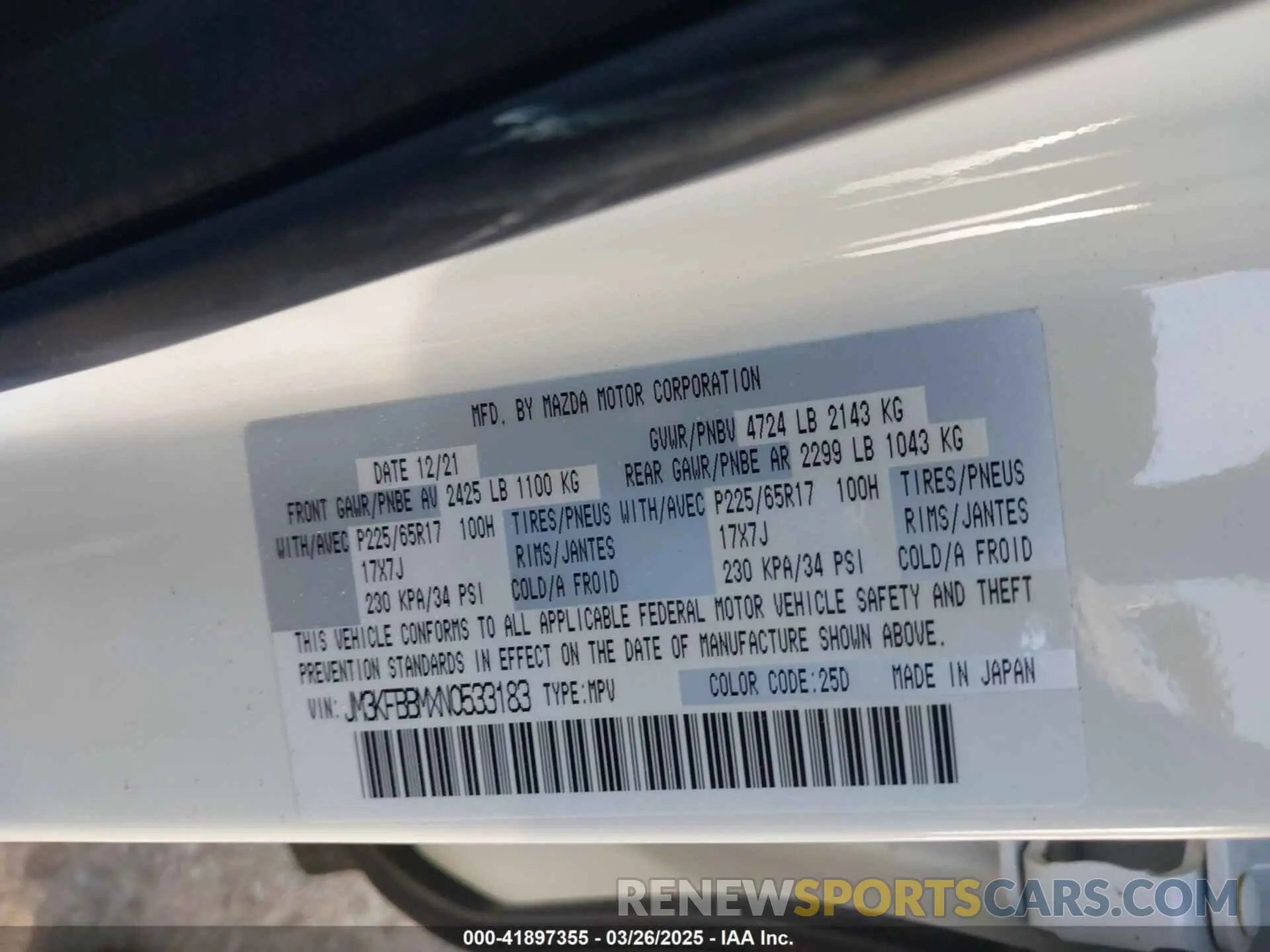 9 fotografías del automóvil dañado JM3KFBBMXN0533183 MAZDA CX-5 2022