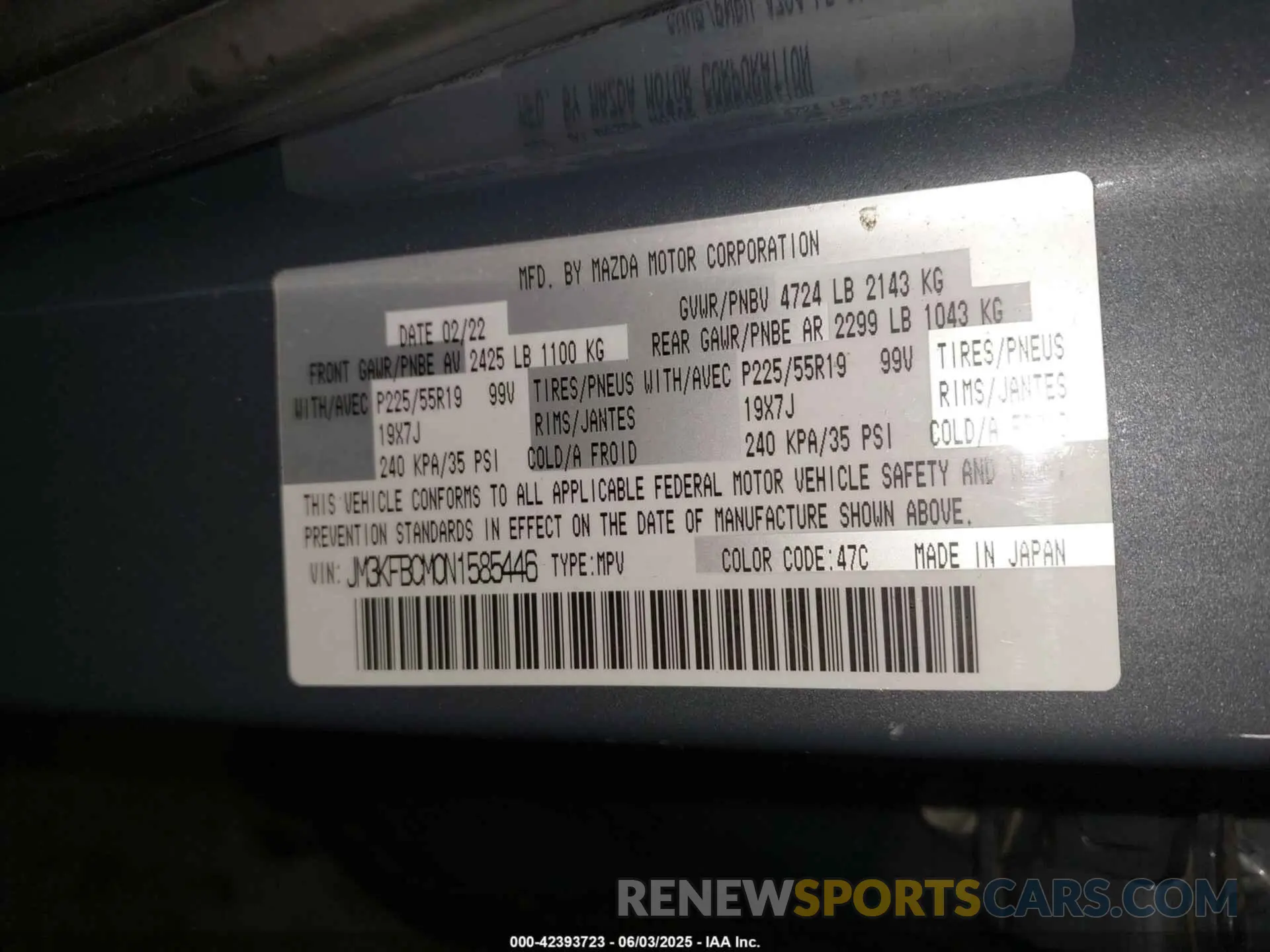 9 fotografías del automóvil dañado JM3KFBCM0N1585446 MAZDA CX-5 2022