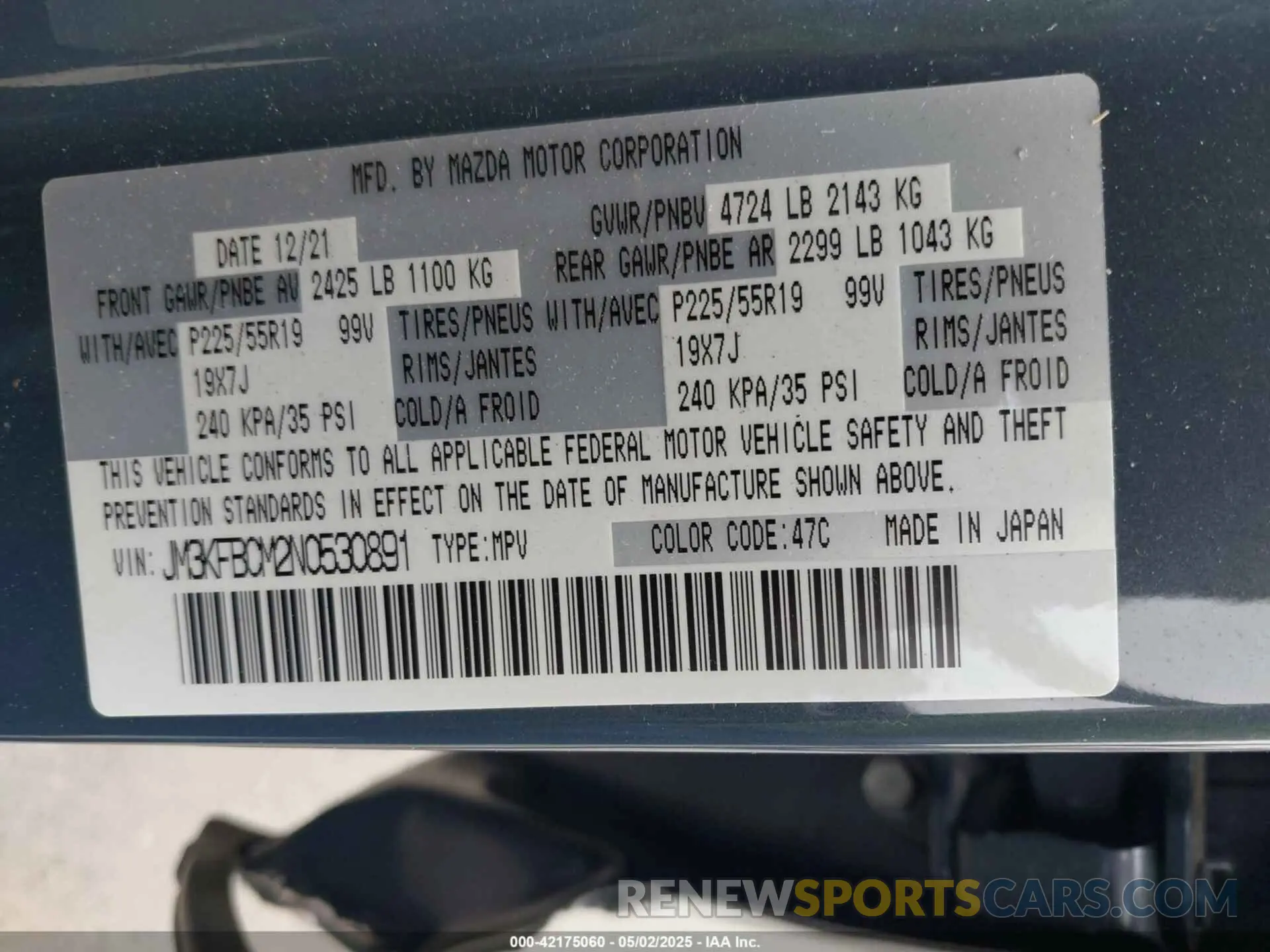9 fotografías del automóvil dañado JM3KFBCM2N0530891 MAZDA CX-5 2022