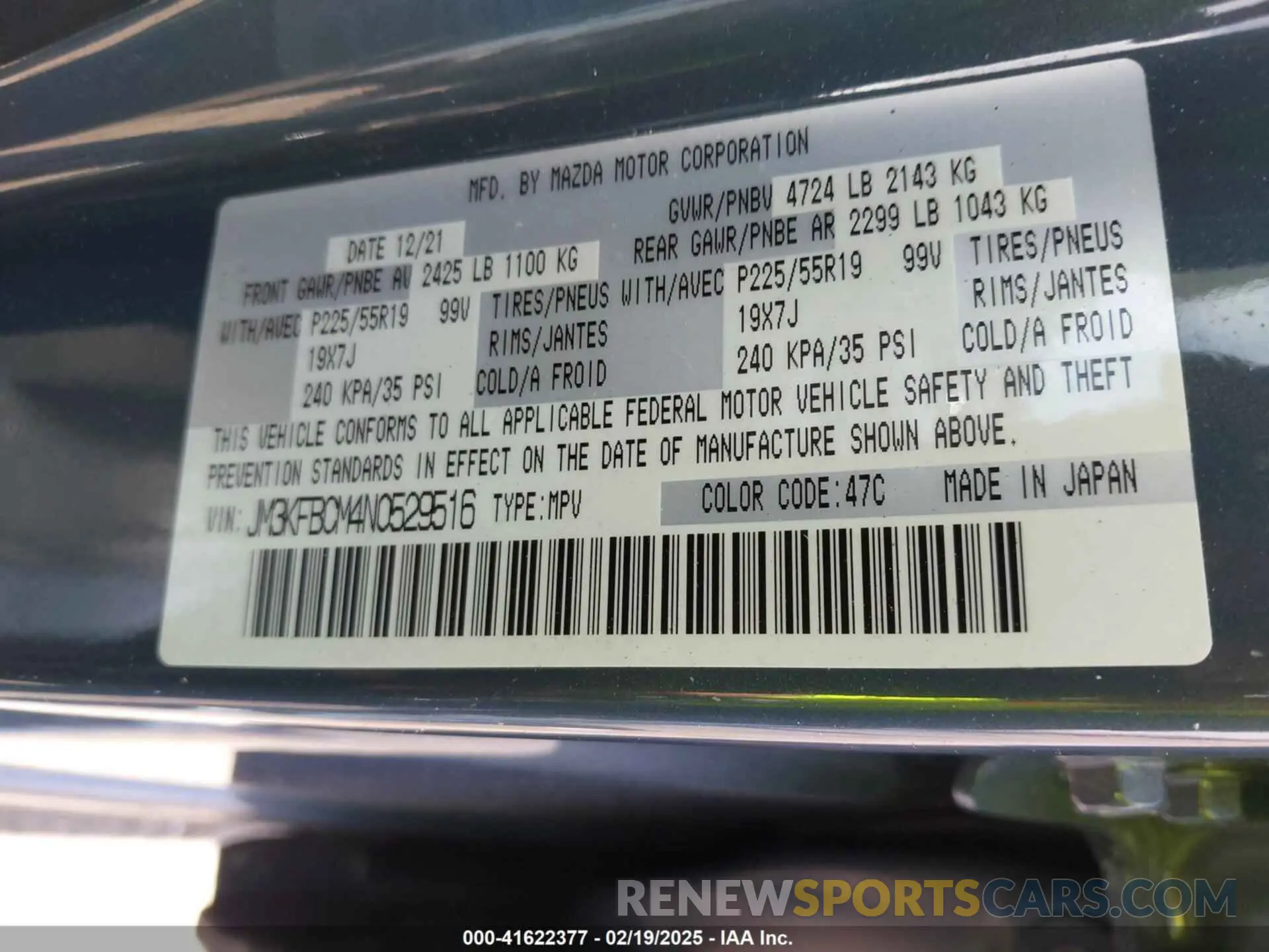 9 fotografías del automóvil dañado JM3KFBCM4N0529516 MAZDA CX-5 2022