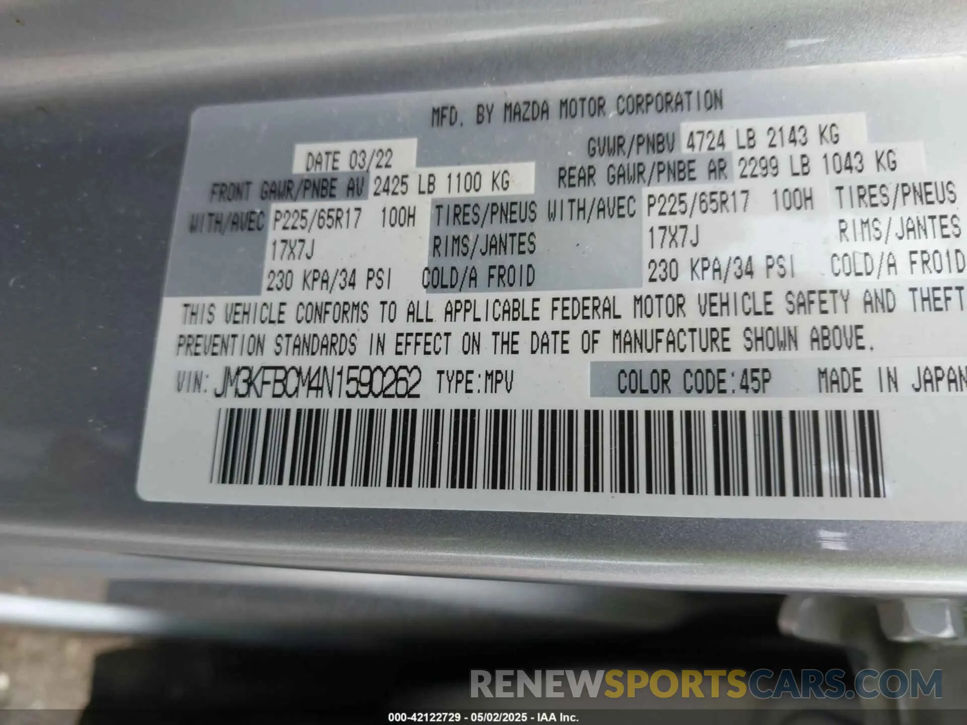 9 fotografías del automóvil dañado JM3KFBCM4N1590262 MAZDA CX-5 2022