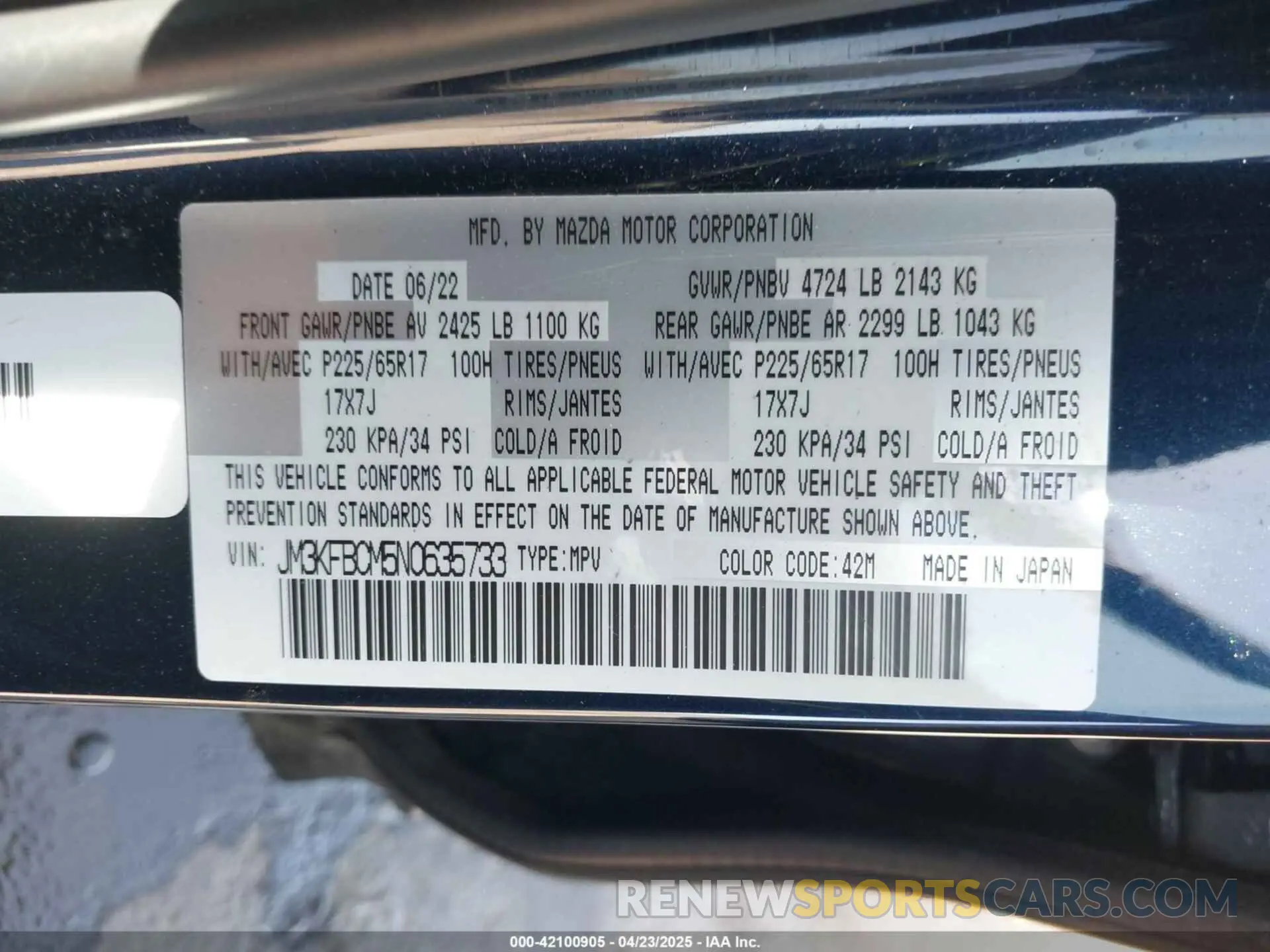 9 fotografías del automóvil dañado JM3KFBCM5N0635733 MAZDA CX-5 2022