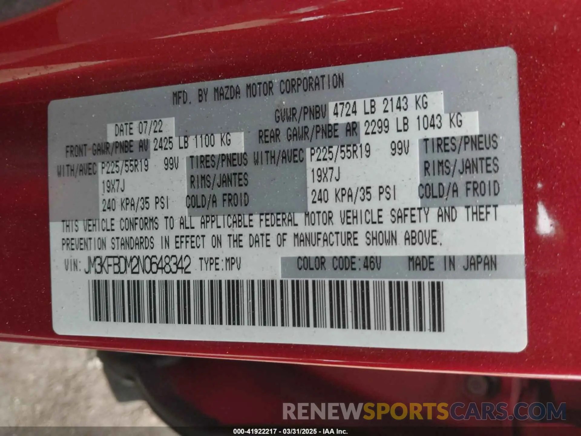 9 fotografías del automóvil dañado JM3KFBDM2N0648342 MAZDA CX-5 2022