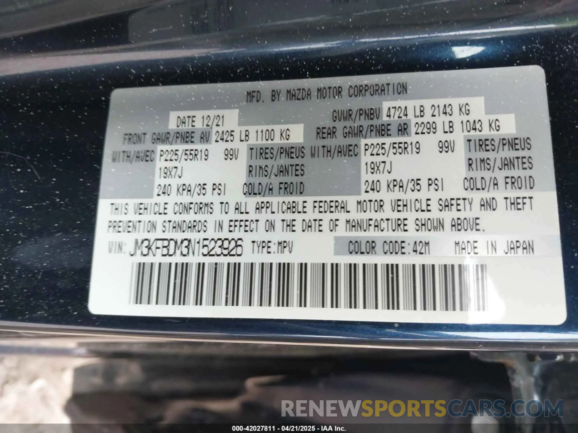 9 fotografías del automóvil dañado JM3KFBDM3N1523926 MAZDA CX-5 2022