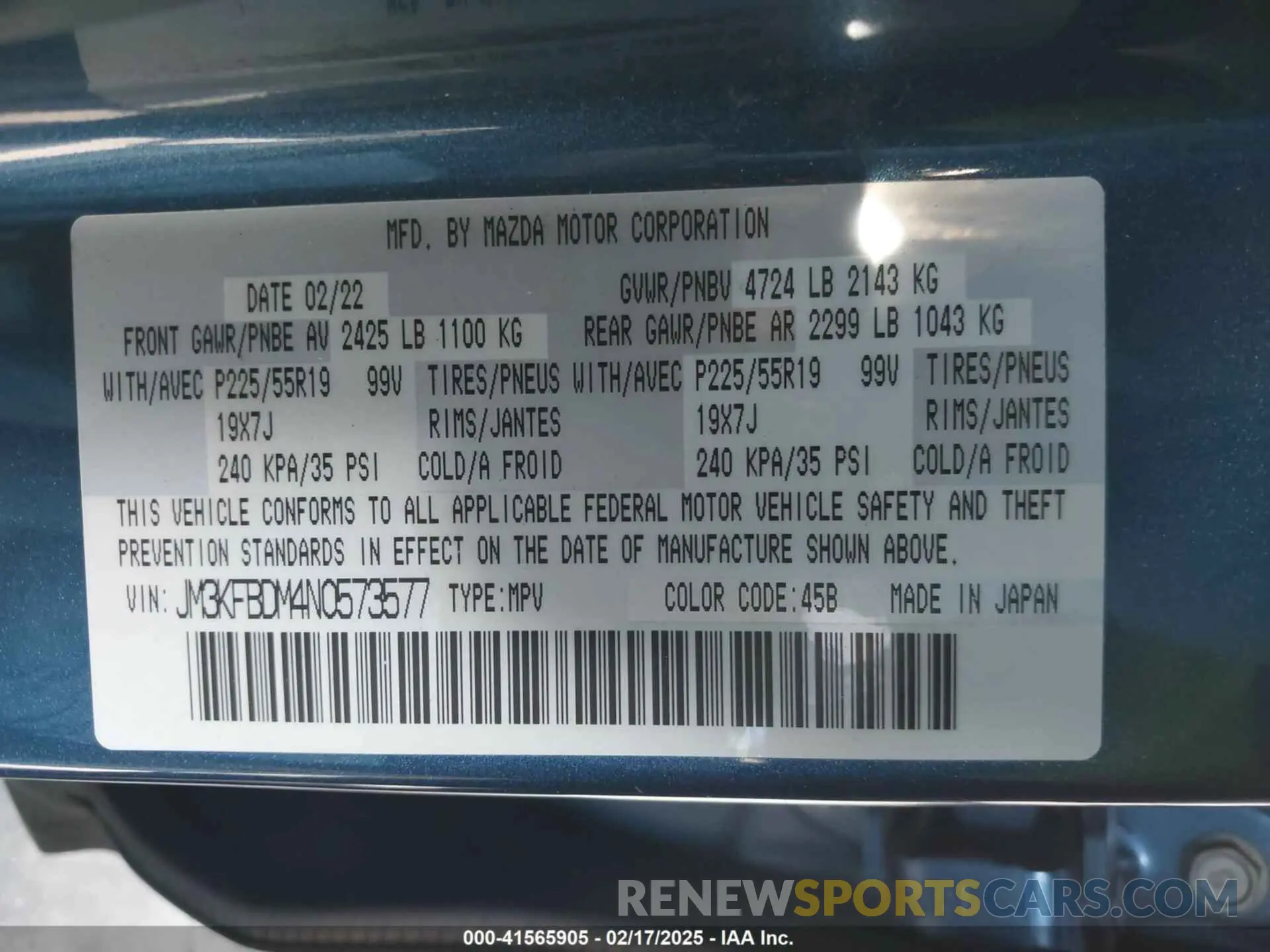 9 fotografías del automóvil dañado JM3KFBDM4N0573577 MAZDA CX-5 2022