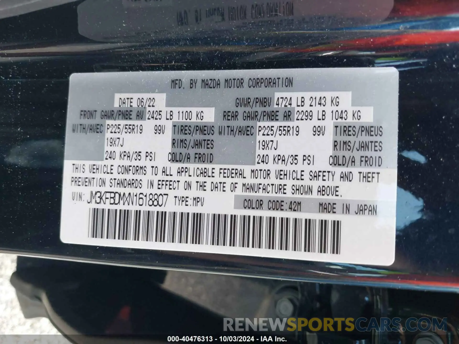 9 fotografías del automóvil dañado JM3KFBDMXN1618807 MAZDA CX-5 2022