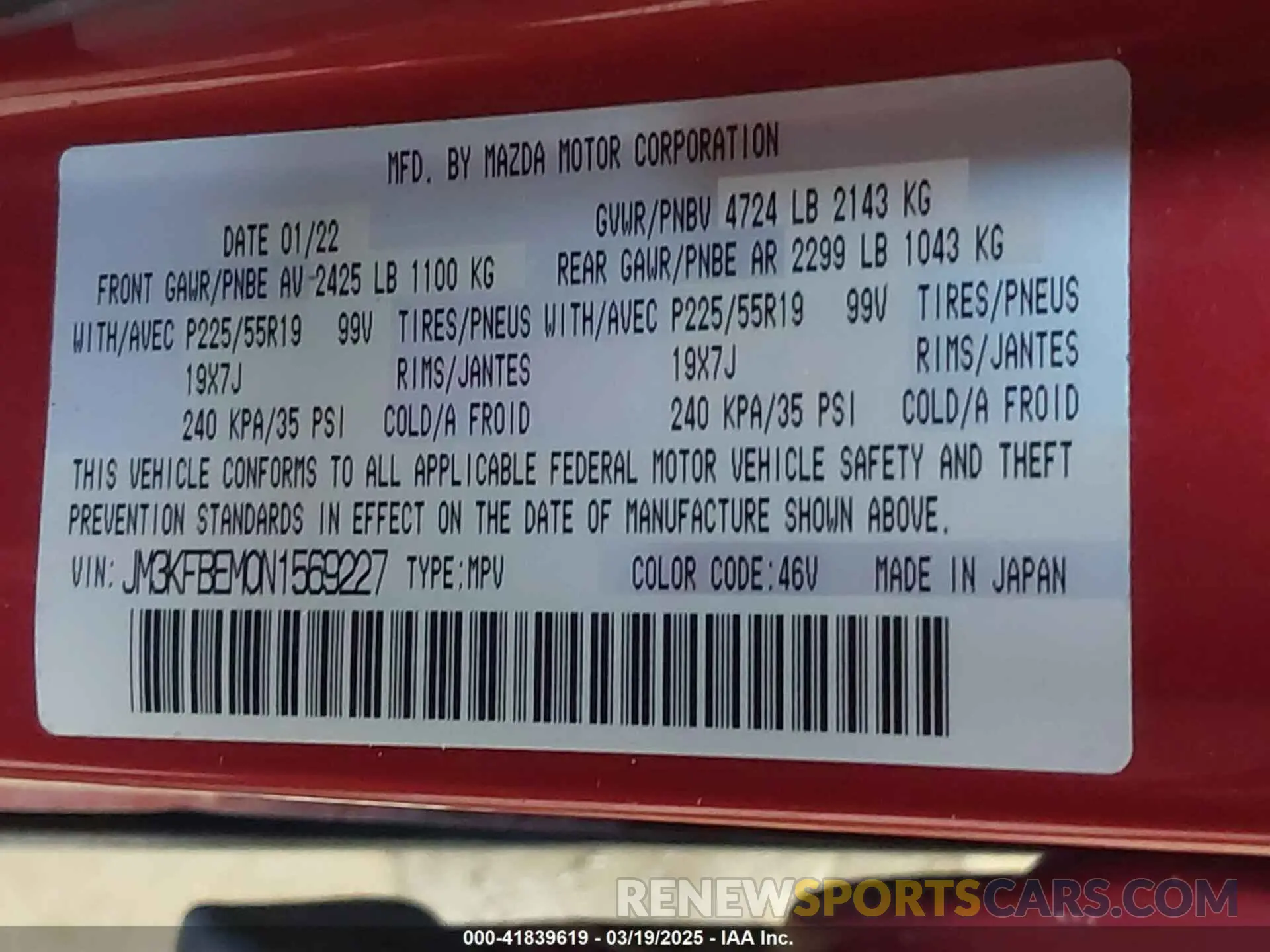 9 fotografías del automóvil dañado JM3KFBEM0N1569227 MAZDA CX-5 2022