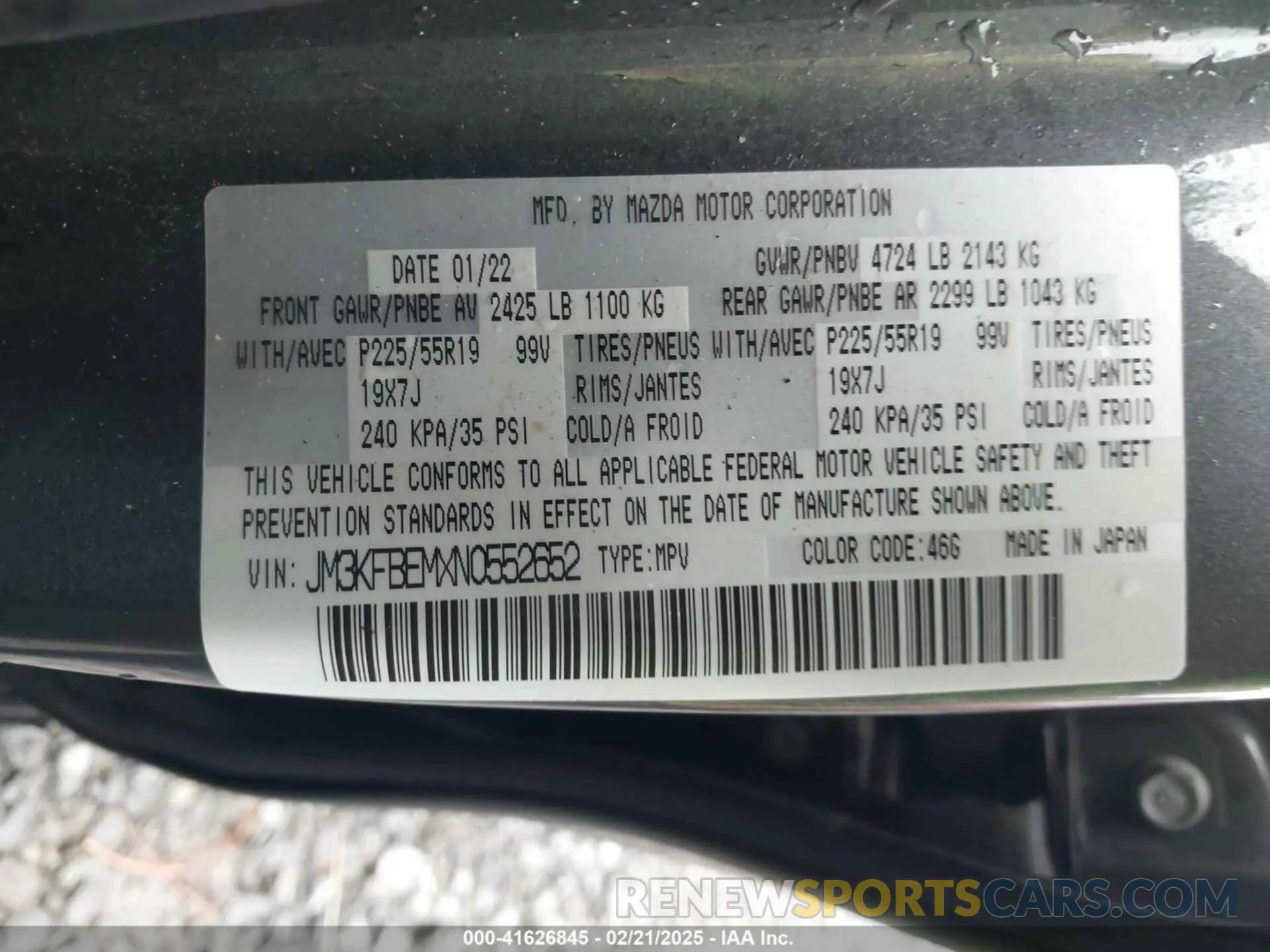 9 fotografías del automóvil dañado JM3KFBEMXN0552652 MAZDA CX-5 2022