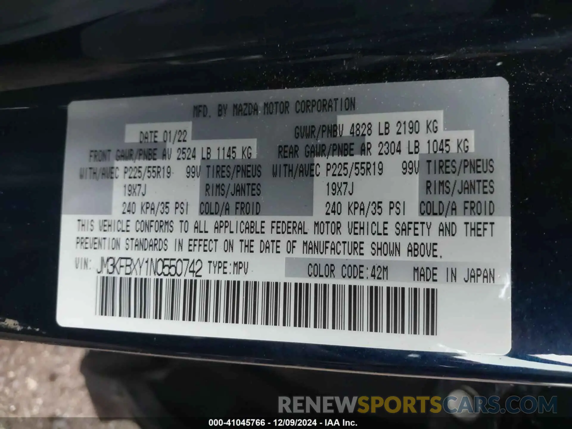 9 fotografías del automóvil dañado JM3KFBXY1N0550742 MAZDA CX-5 2022