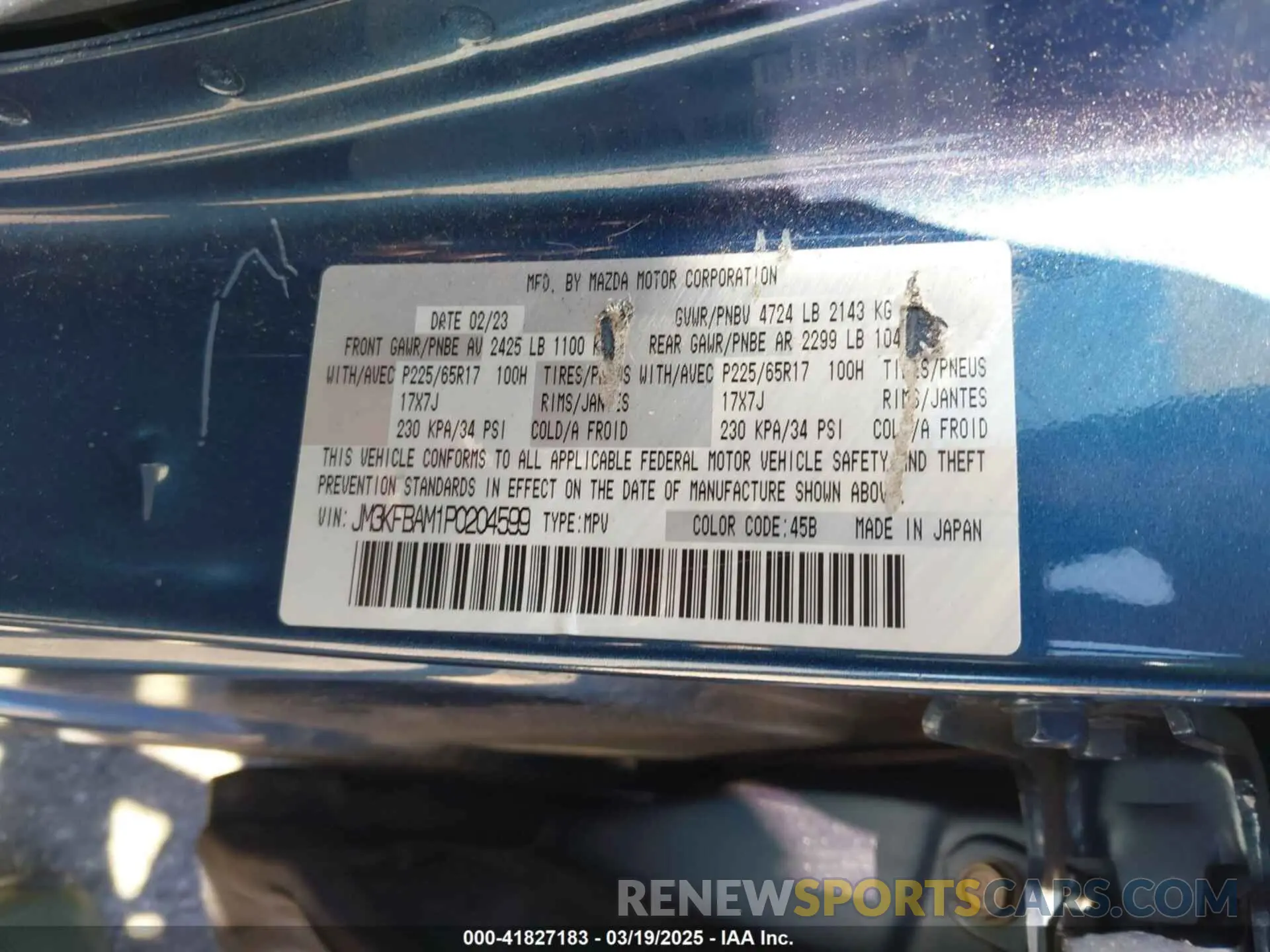 9 fotografías del automóvil dañado JM3KFBAM1P0204599 MAZDA CX-5 2023