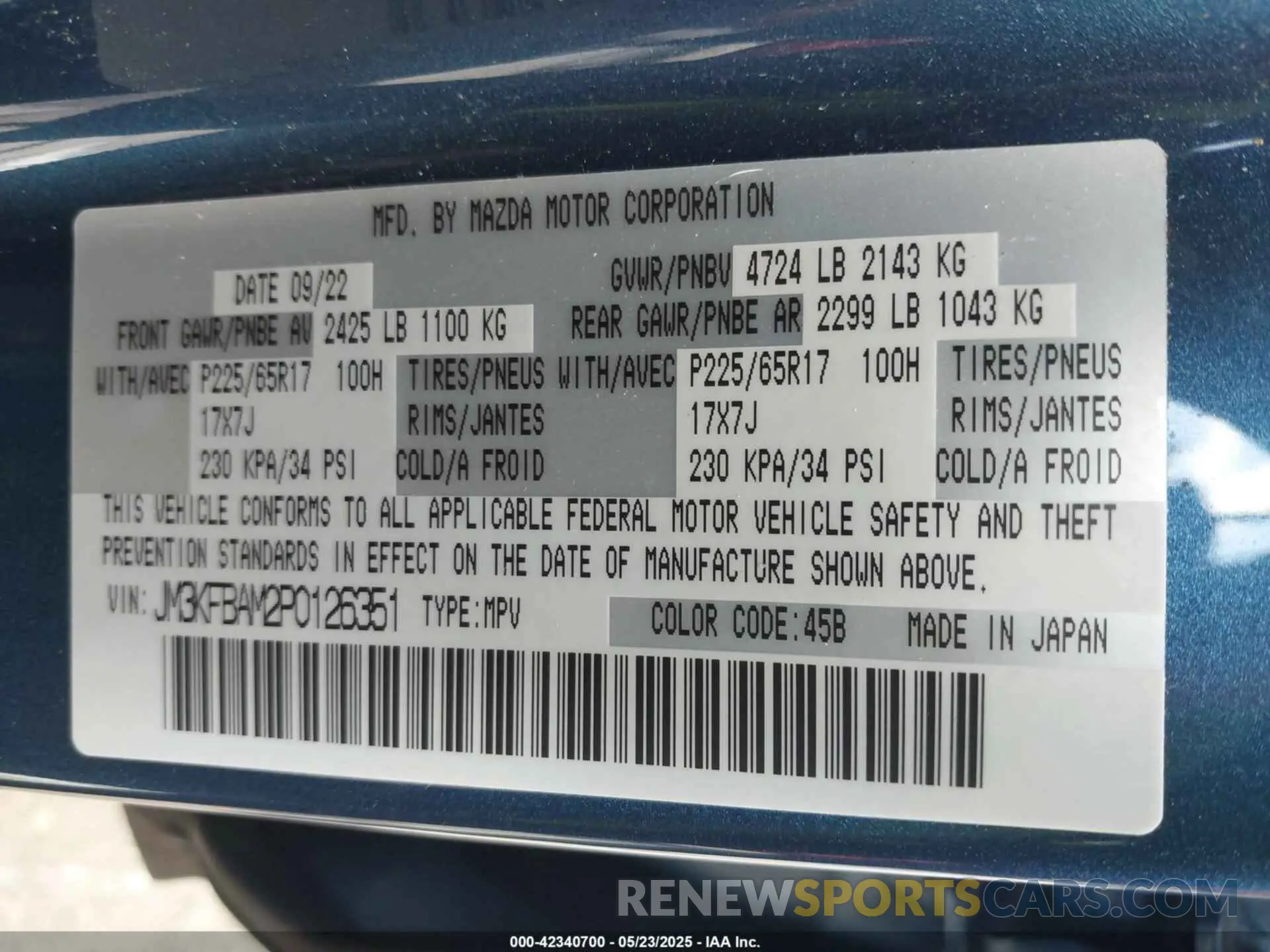 9 fotografías del automóvil dañado JM3KFBAM2P0126351 MAZDA CX-5 2023