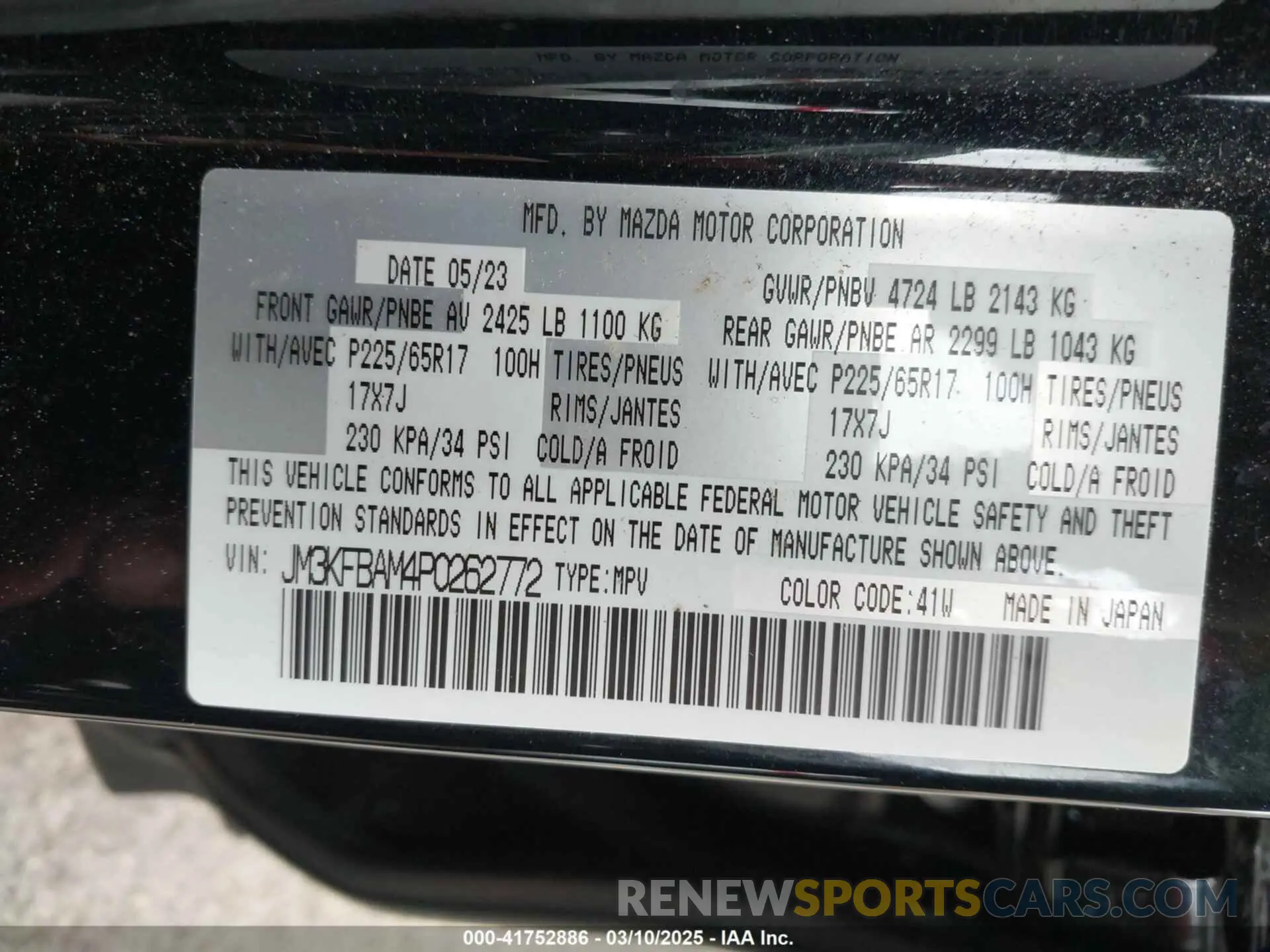 9 fotografías del automóvil dañado JM3KFBAM4P0262772 MAZDA CX-5 2023