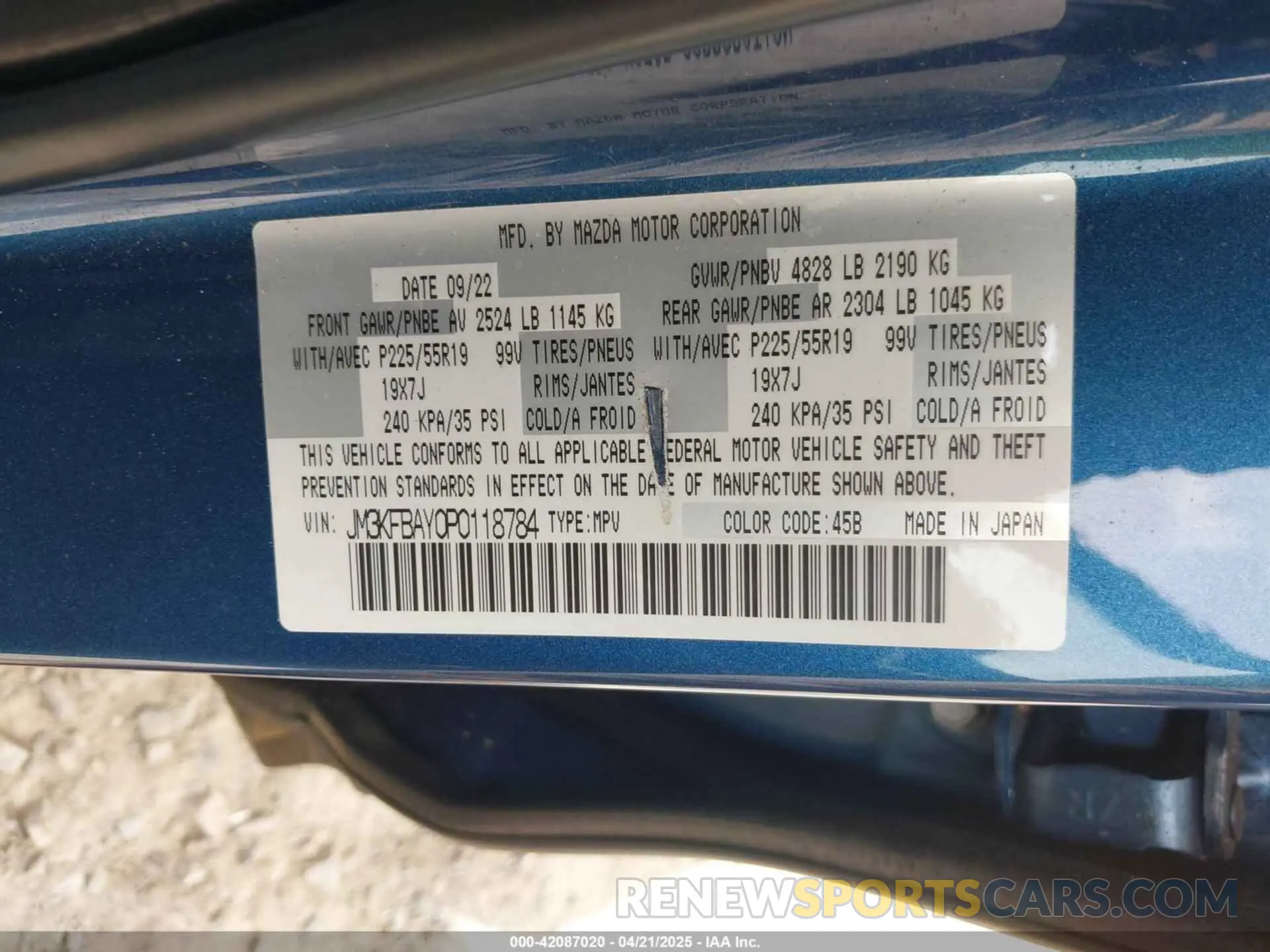 9 fotografías del automóvil dañado JM3KFBAY0P0118784 MAZDA CX-5 2023