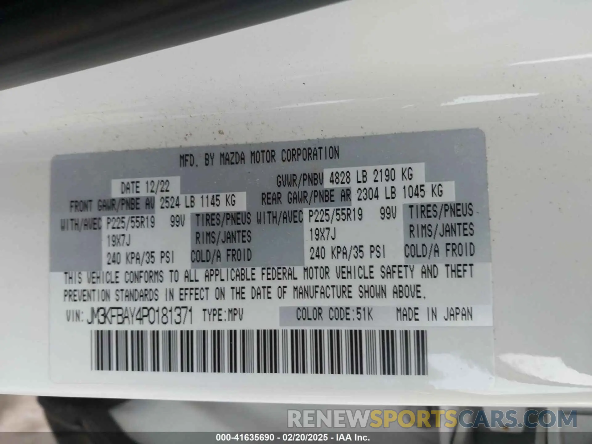 9 fotografías del automóvil dañado JM3KFBAY4P0181371 MAZDA CX-5 2023