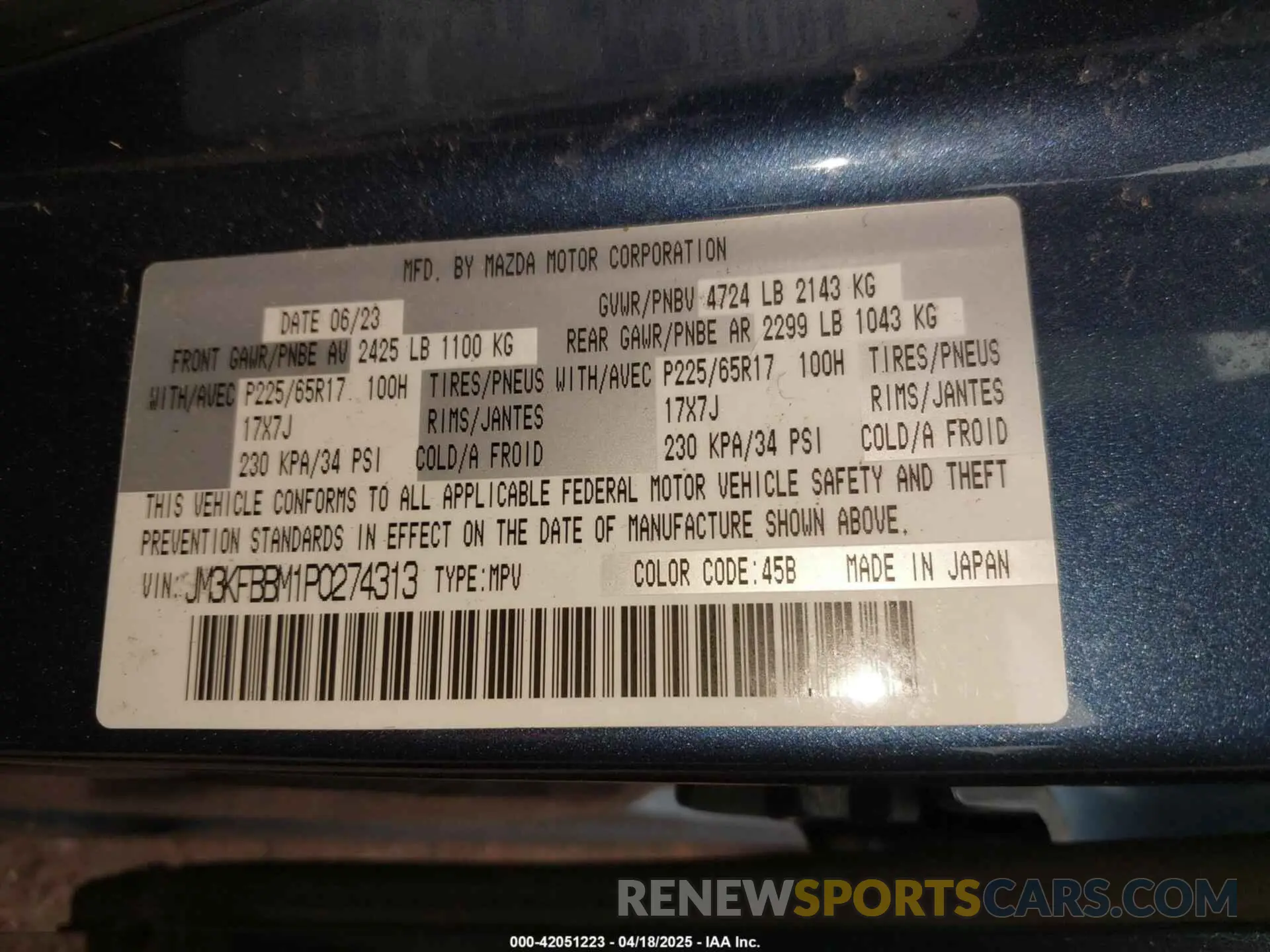 9 fotografías del automóvil dañado JM3KFBBM1P0274313 MAZDA CX-5 2023