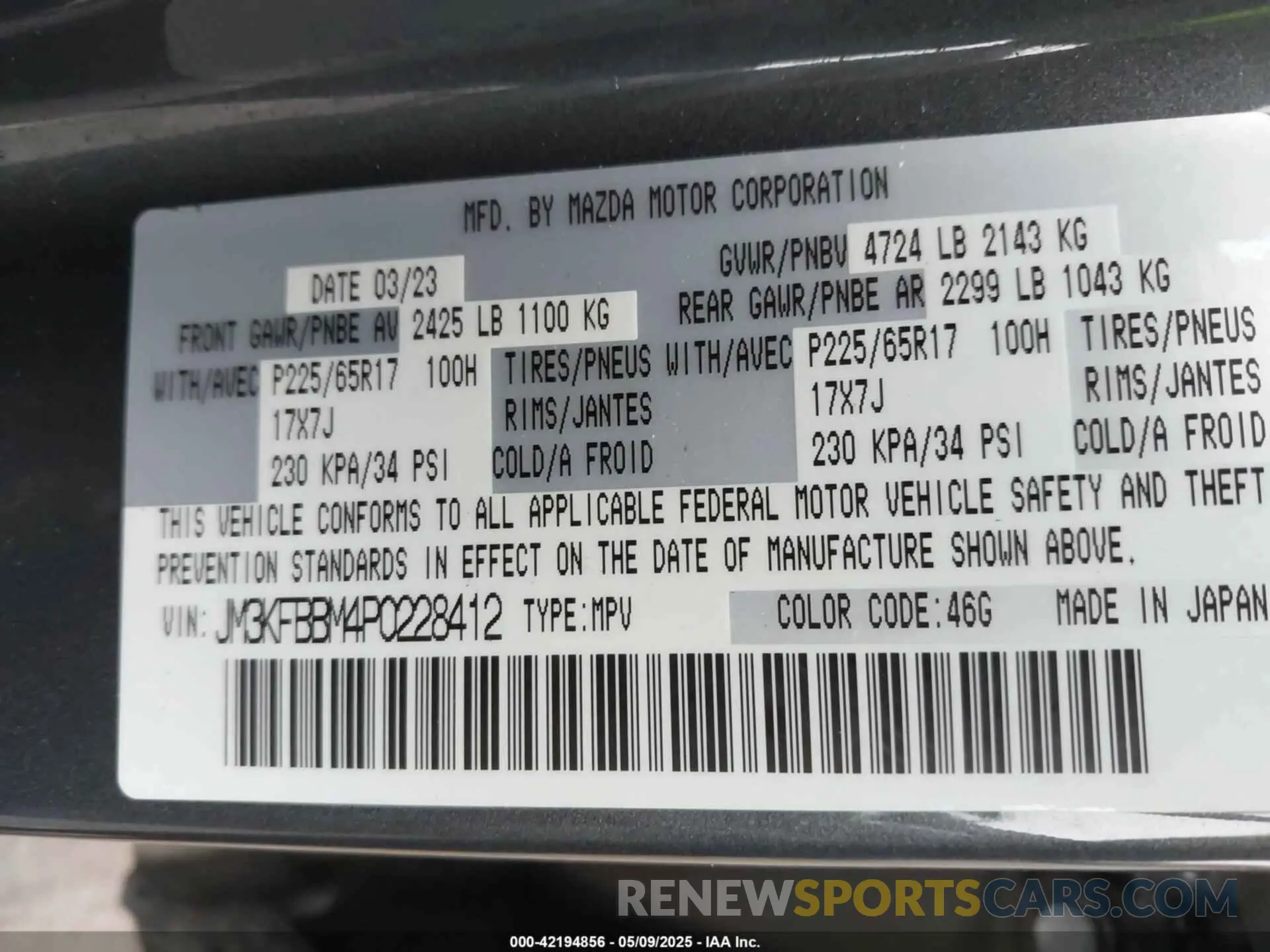 9 fotografías del automóvil dañado JM3KFBBM4P0228412 MAZDA CX-5 2023