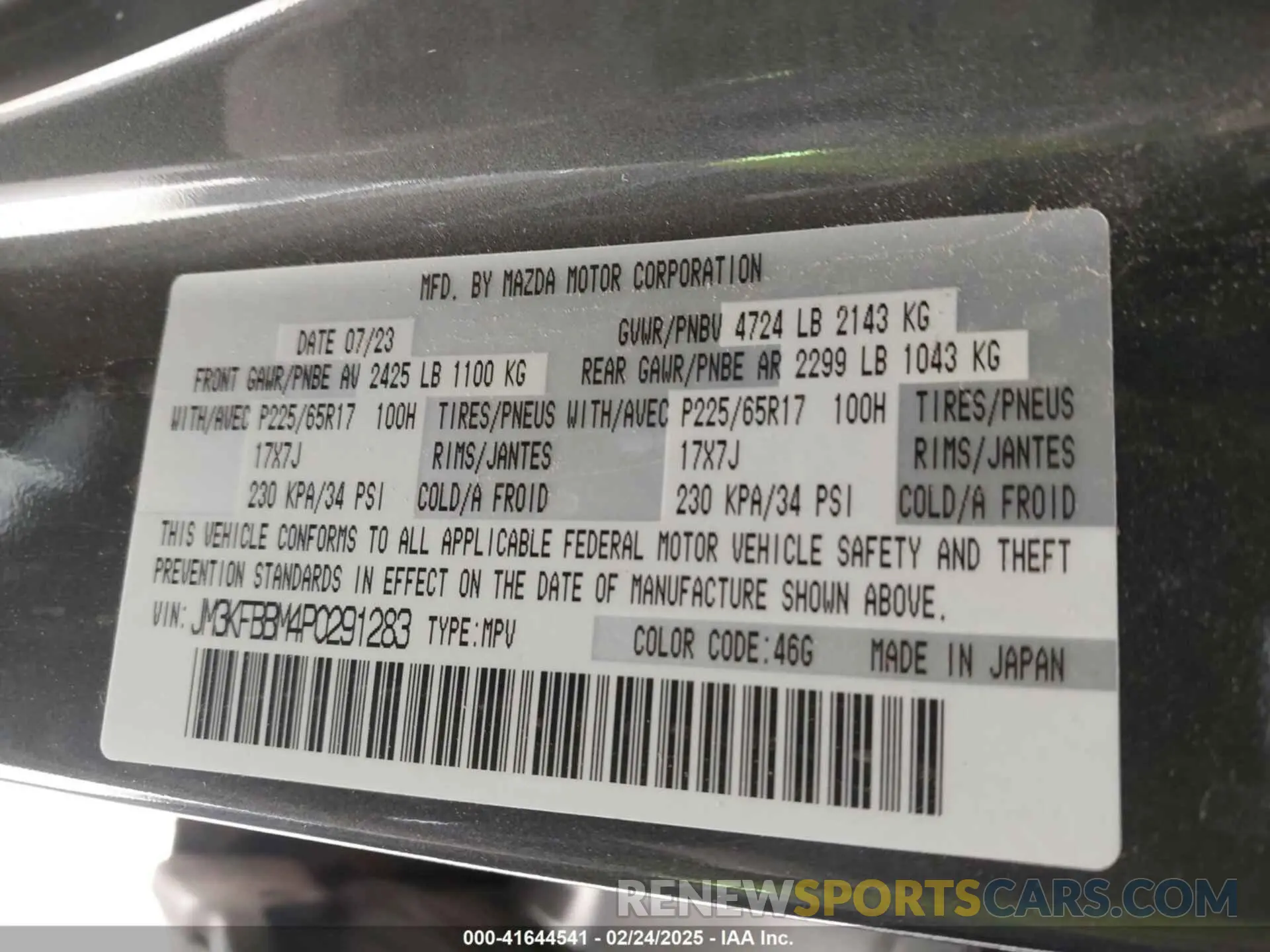 9 fotografías del automóvil dañado JM3KFBBM4P0291283 MAZDA CX-5 2023