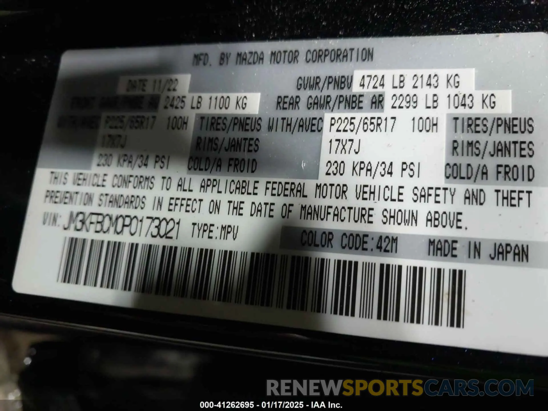 9 fotografías del automóvil dañado JM3KFBCM0P0173021 MAZDA CX-5 2023