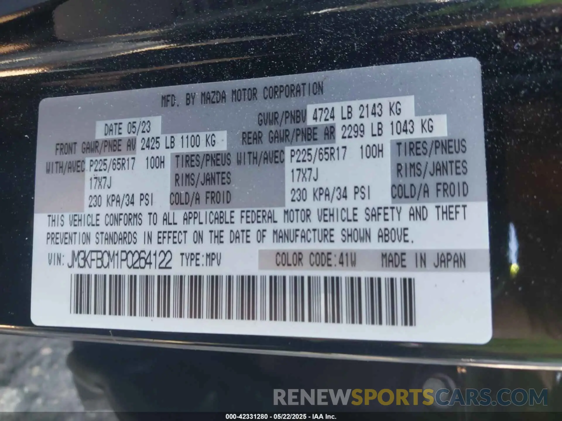 9 fotografías del automóvil dañado JM3KFBCM1P0264122 MAZDA CX-5 2023