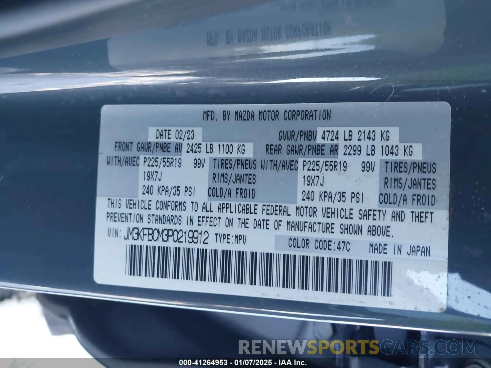 8 fotografías del automóvil dañado JM3KFBCM3P0219912 MAZDA CX-5 2023