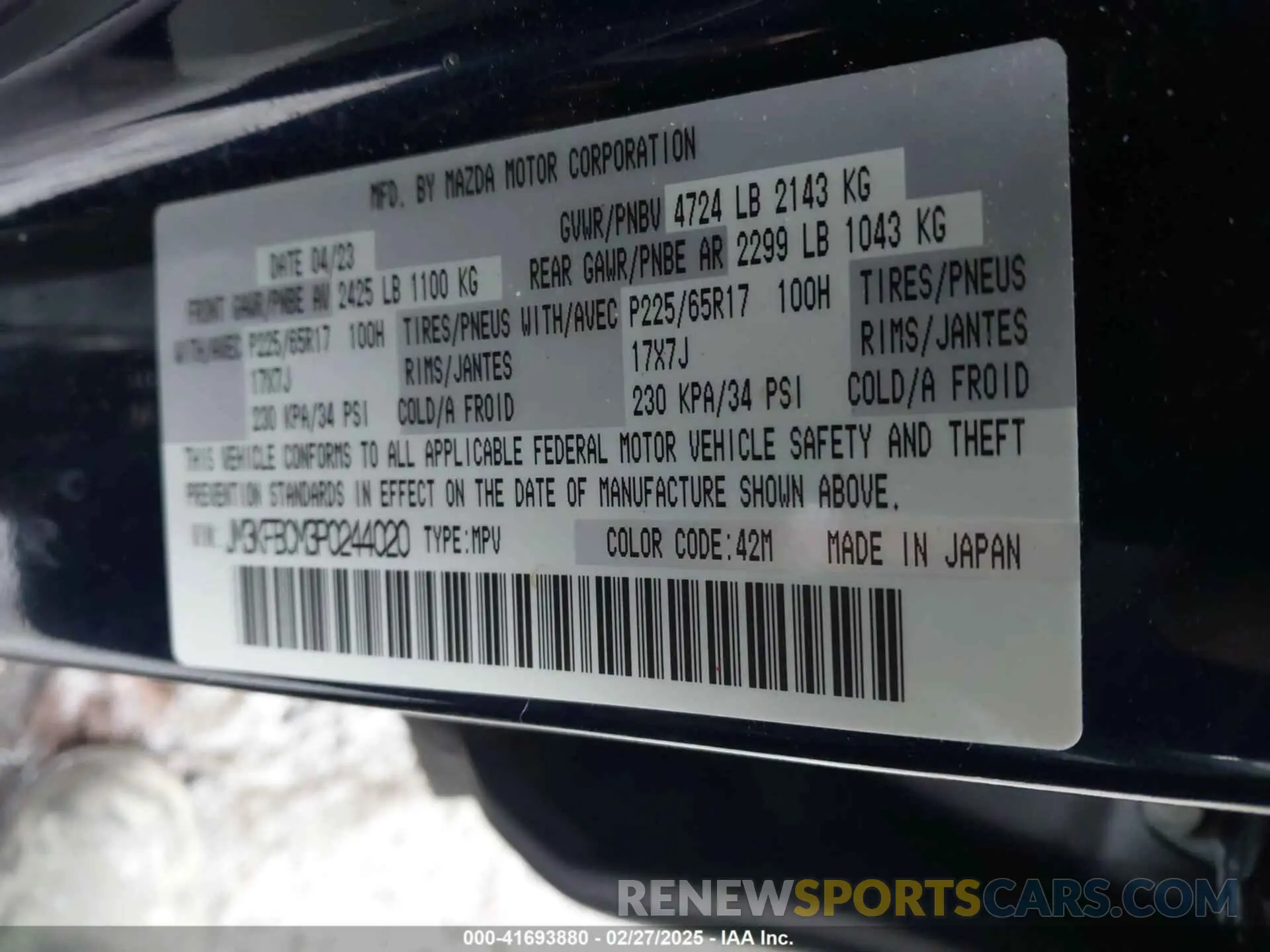 9 fotografías del automóvil dañado JM3KFBCM3P0244020 MAZDA CX-5 2023
