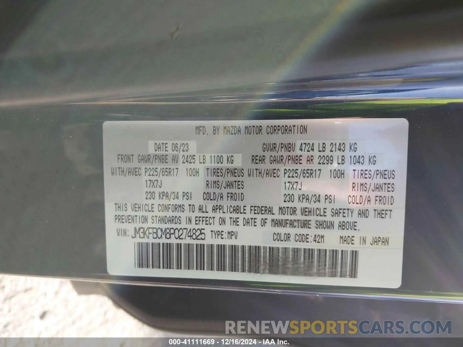 9 fotografías del automóvil dañado JM3KFBCM8P0274825 MAZDA CX-5 2023