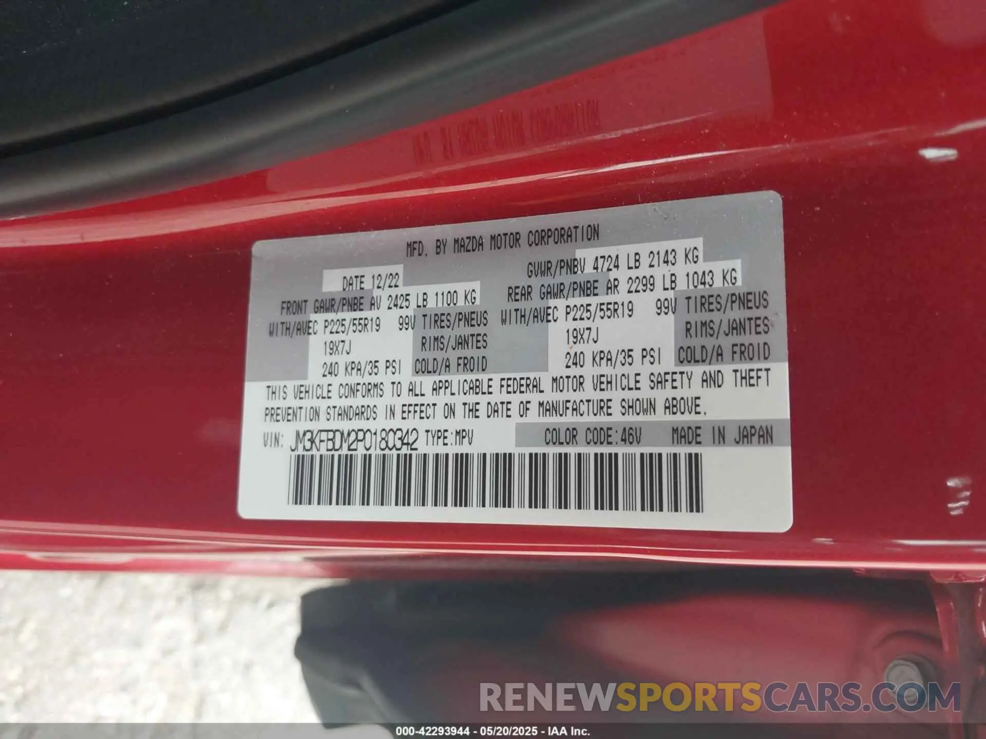 9 fotografías del automóvil dañado JM3KFBDM2P0180342 MAZDA CX-5 2023