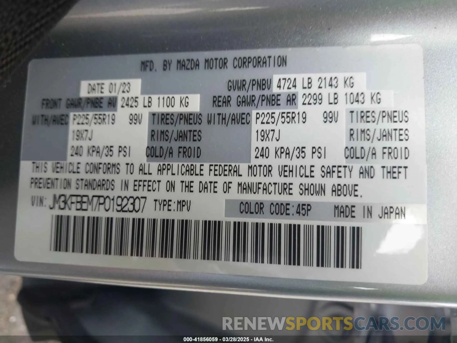 9 fotografías del automóvil dañado JM3KFBEM7P0192307 MAZDA CX-5 2023