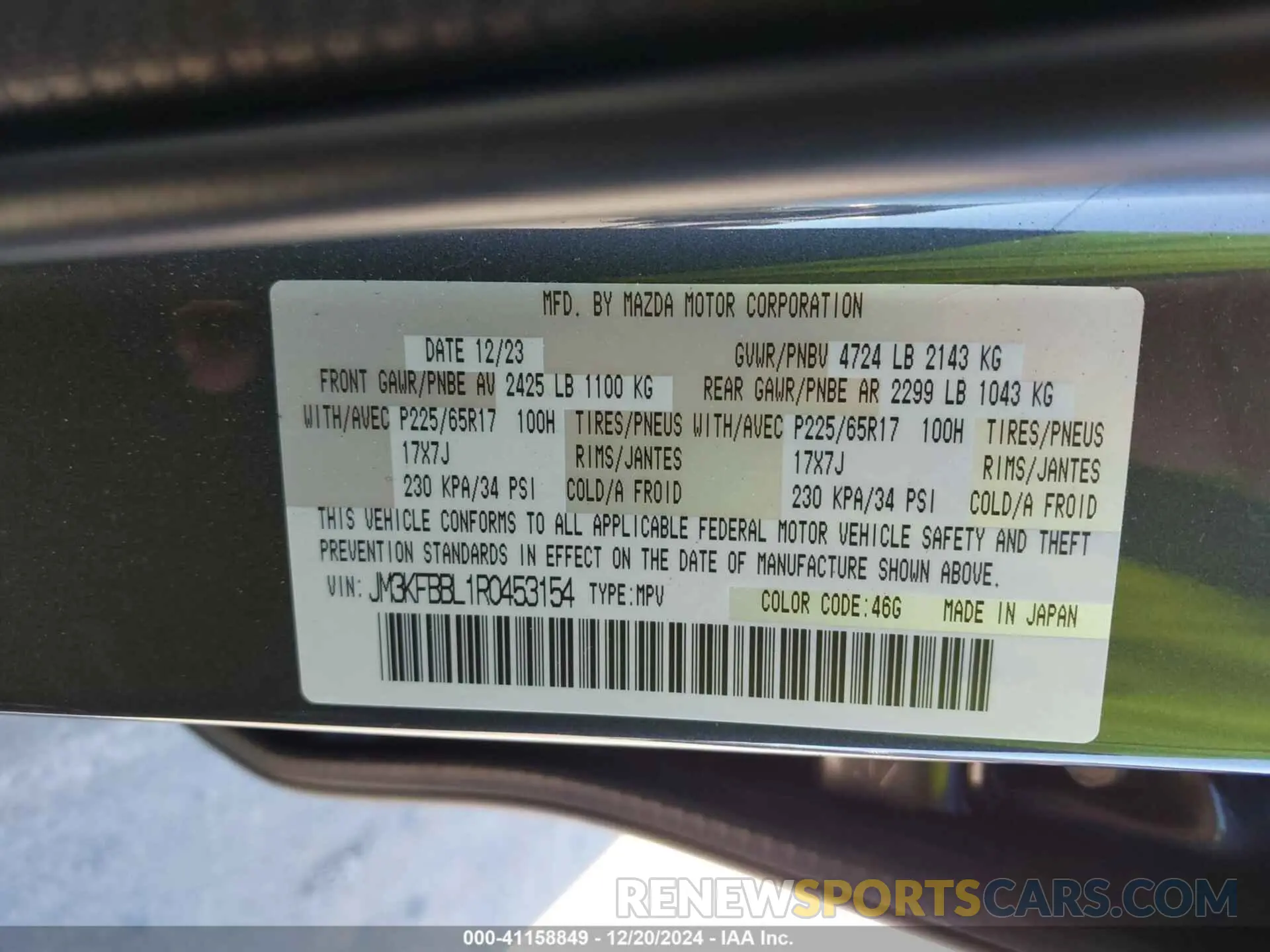 9 fotografías del automóvil dañado JM3KFBBL1R0453154 MAZDA CX-5 2024