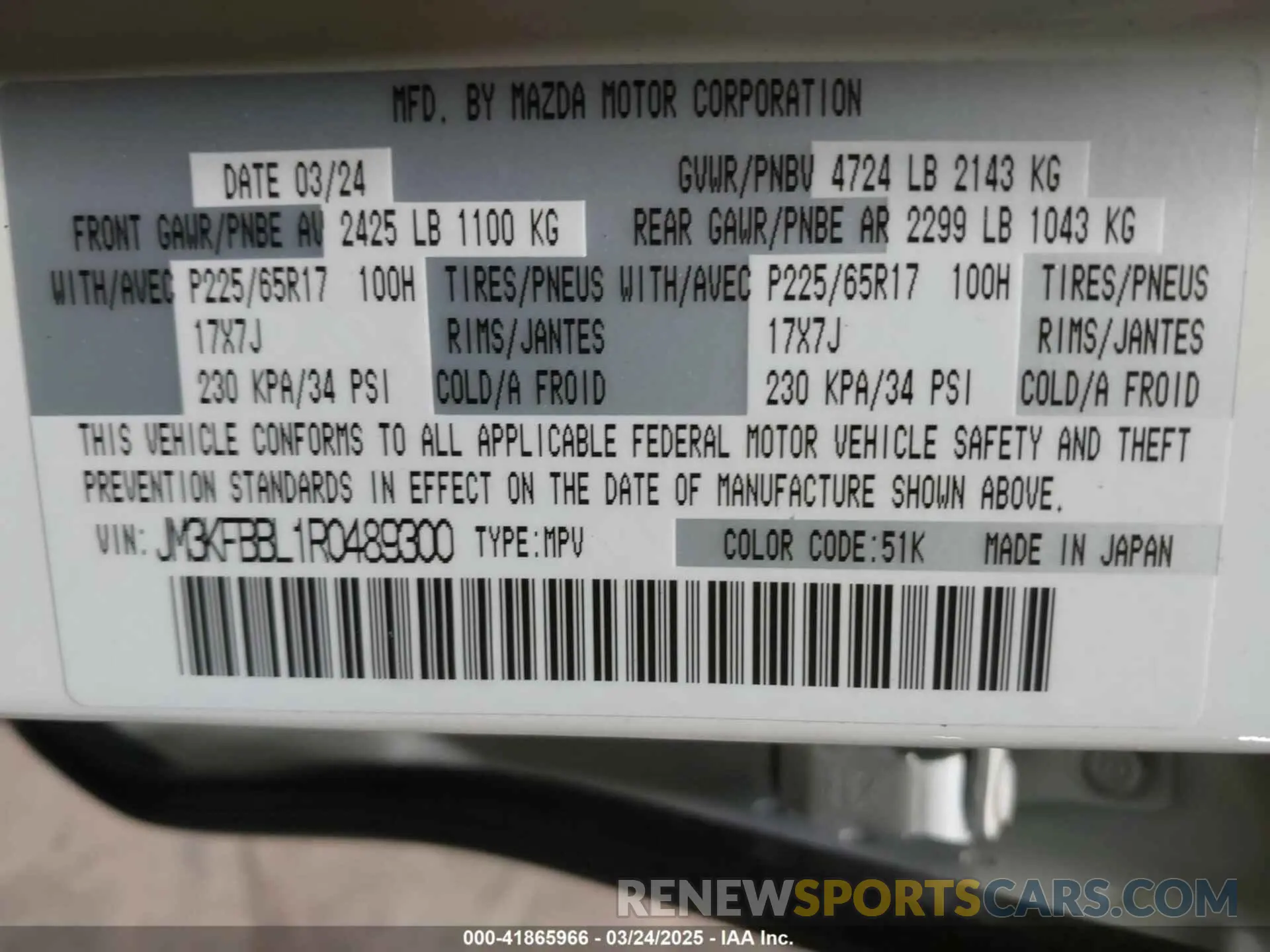 9 fotografías del automóvil dañado JM3KFBBL1R0489300 MAZDA CX-5 2024