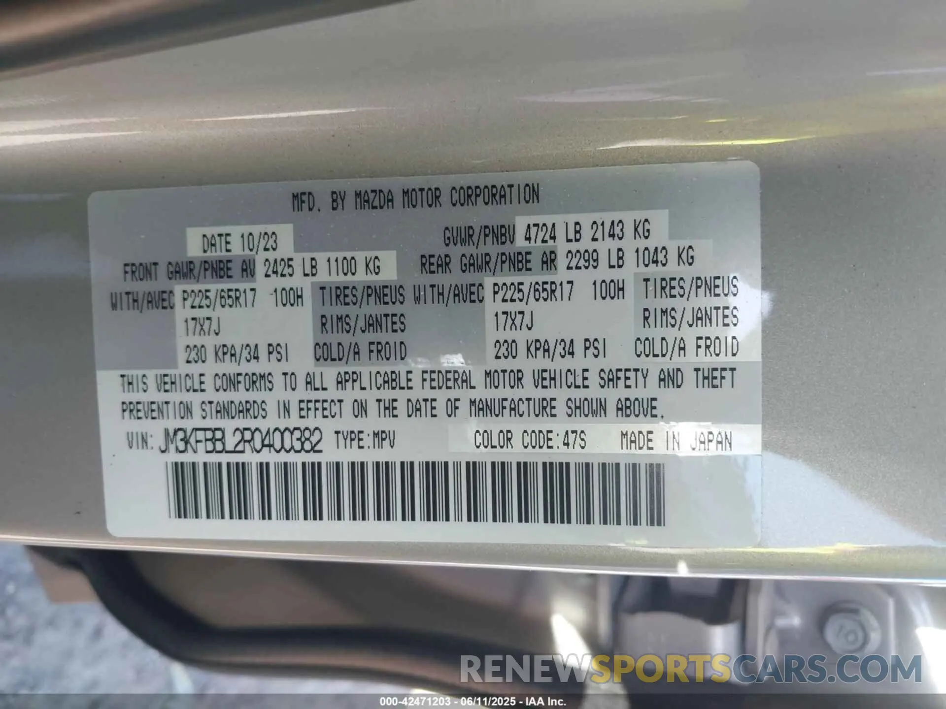 9 fotografías del automóvil dañado JM3KFBBL2R0400382 MAZDA CX-5 2024