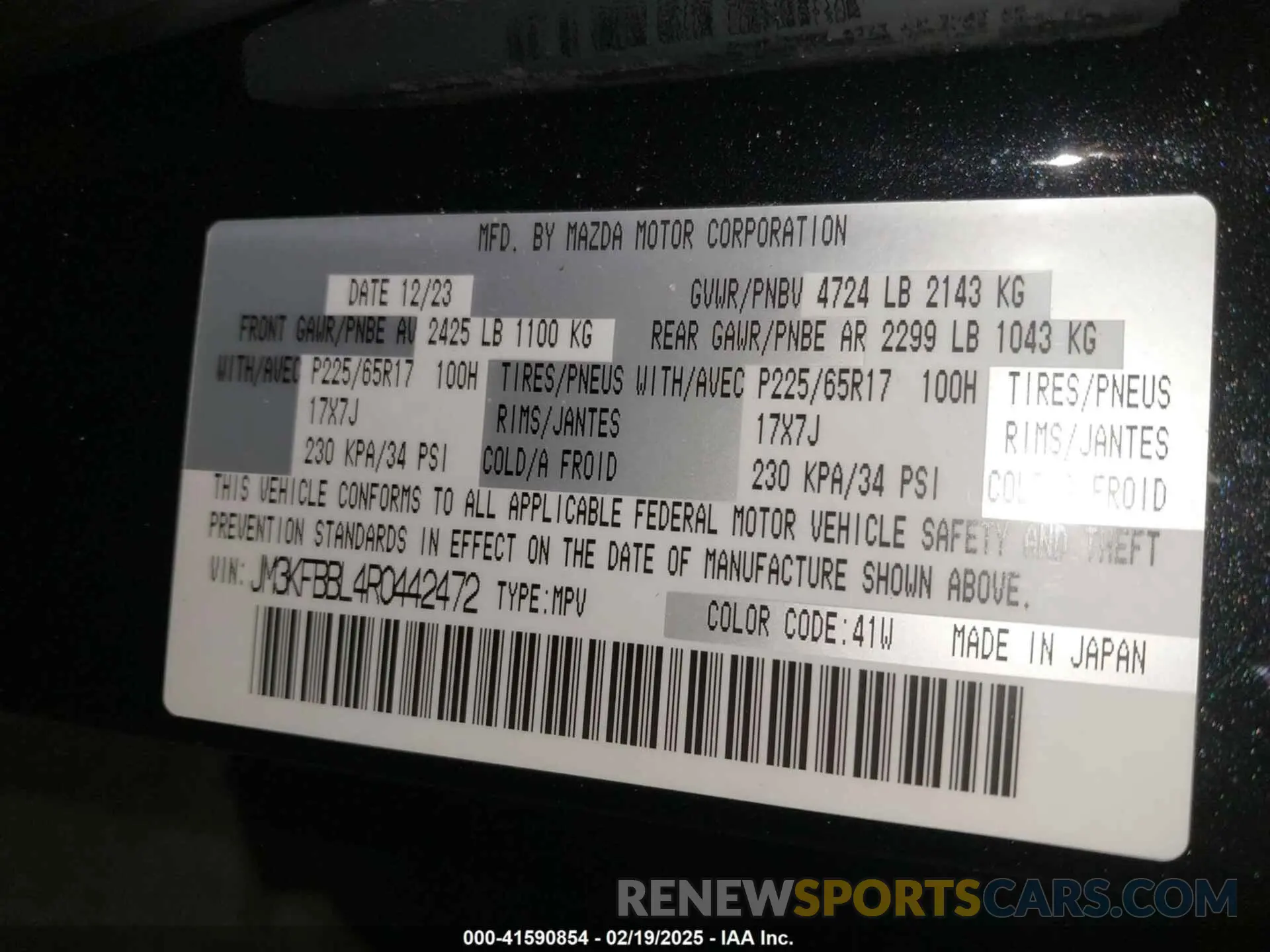 9 fotografías del automóvil dañado JM3KFBBL4R0442472 MAZDA CX-5 2024