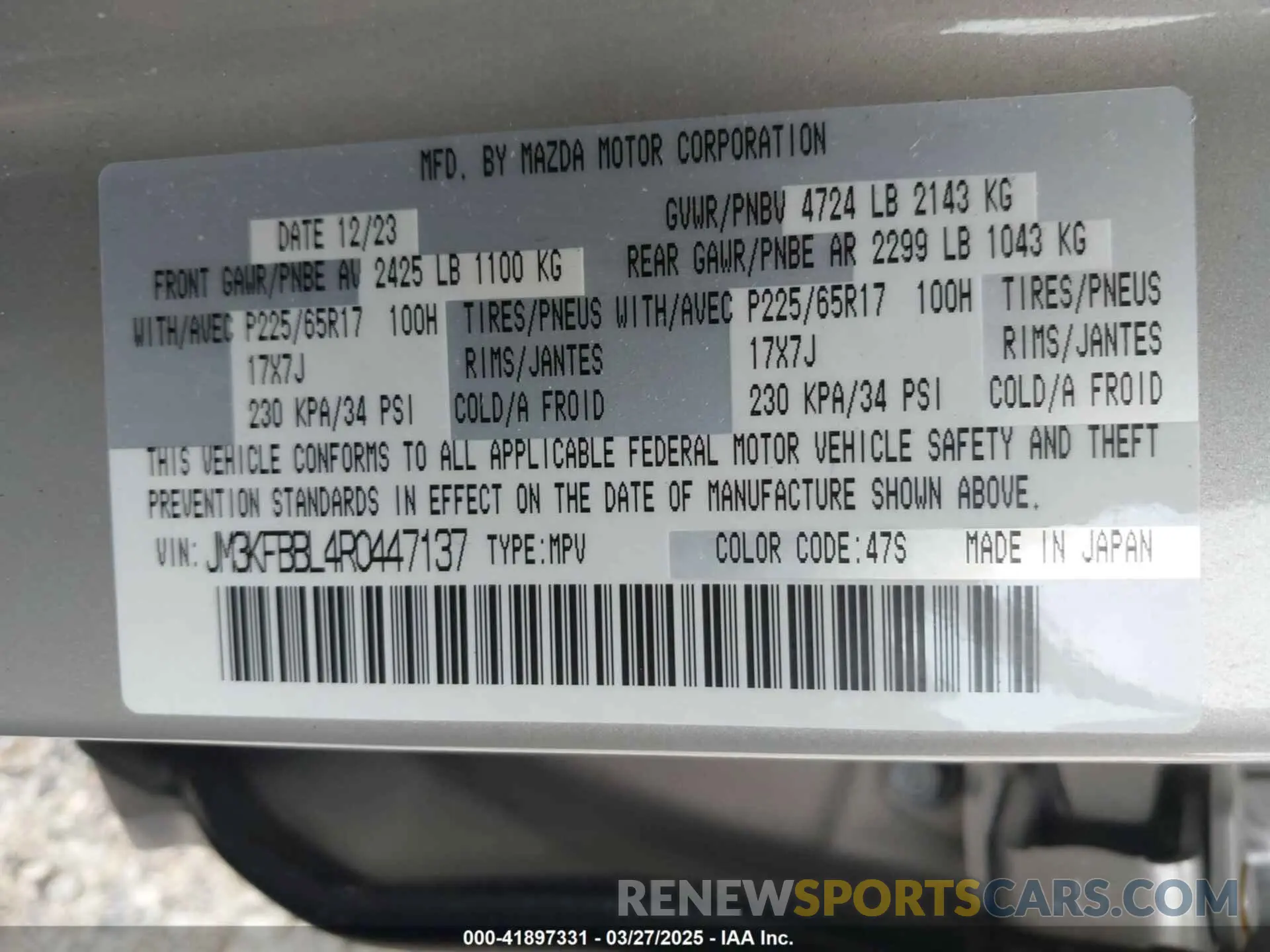 9 fotografías del automóvil dañado JM3KFBBL4R0447137 MAZDA CX-5 2024
