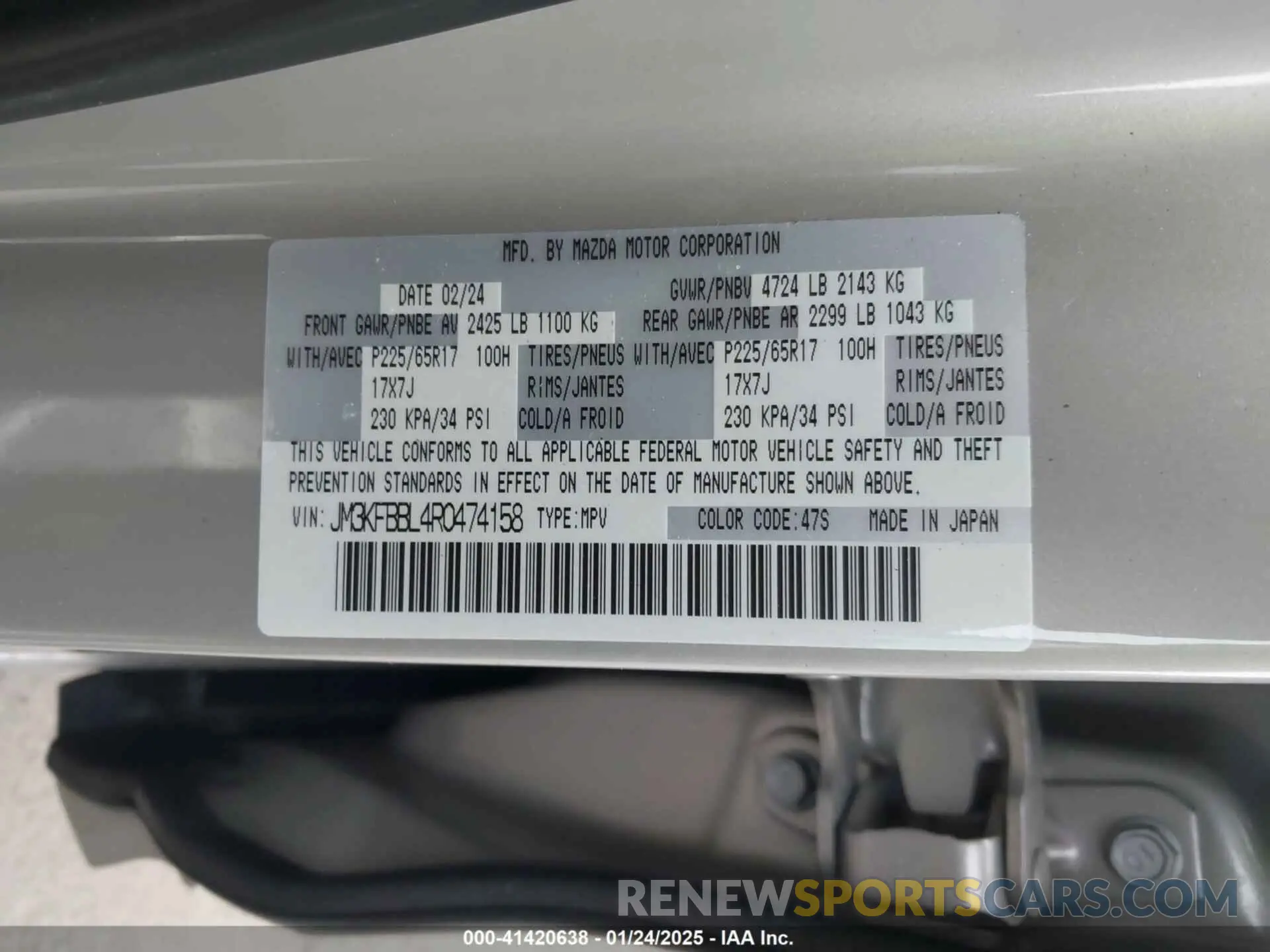 9 fotografías del automóvil dañado JM3KFBBL4R0474158 MAZDA CX-5 2024