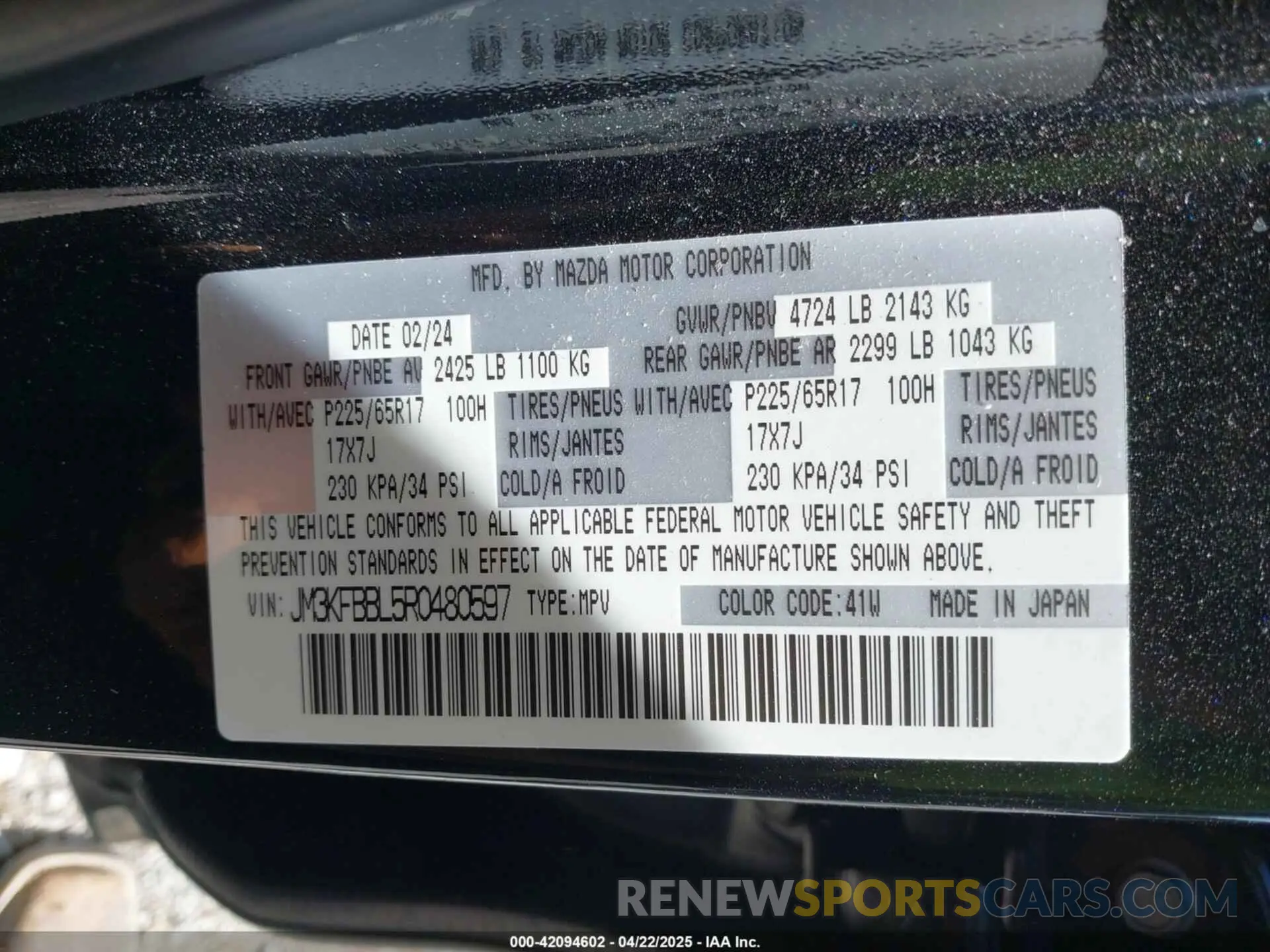 9 fotografías del automóvil dañado JM3KFBBL5R0480597 MAZDA CX-5 2024
