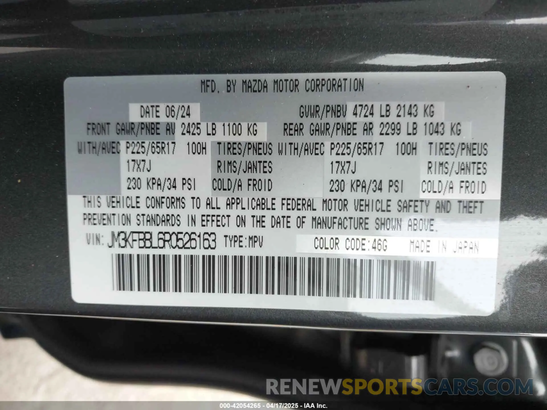 9 fotografías del automóvil dañado JM3KFBBL6R0526163 MAZDA CX-5 2024