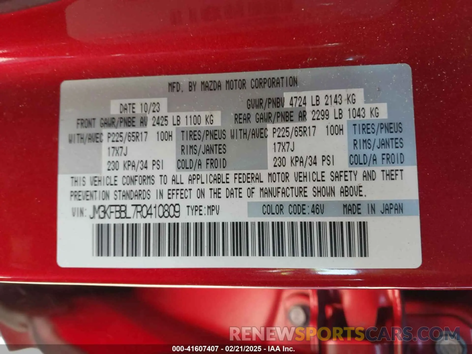 9 fotografías del automóvil dañado JM3KFBBL7R0410809 MAZDA CX-5 2024