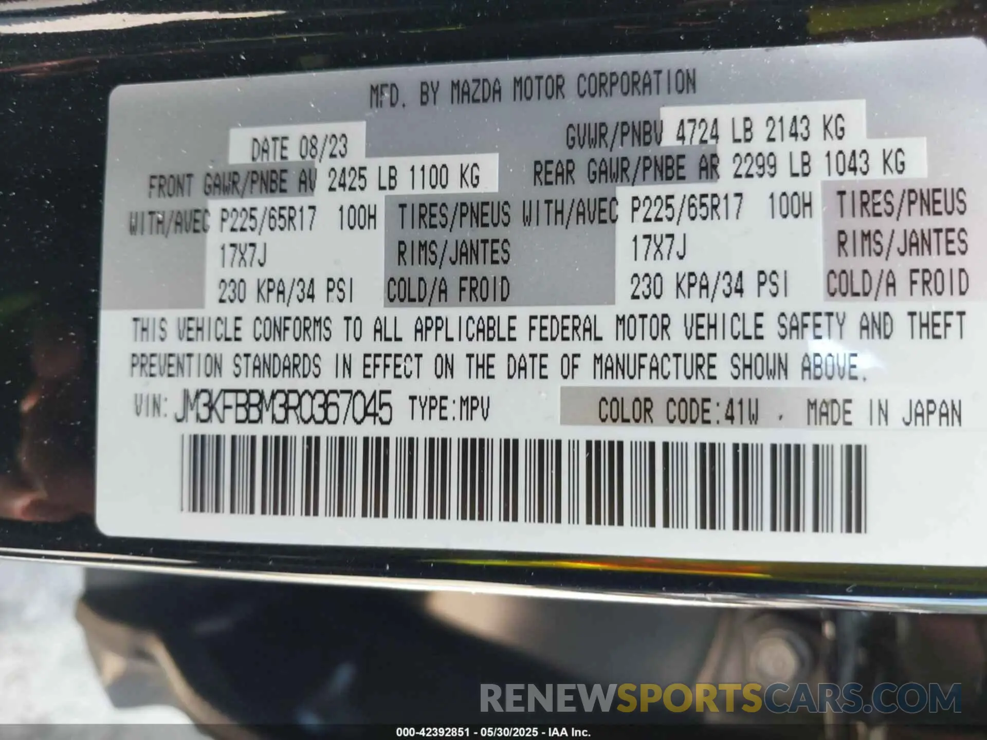 9 fotografías del automóvil dañado JM3KFBBM3R0367045 MAZDA CX-5 2024